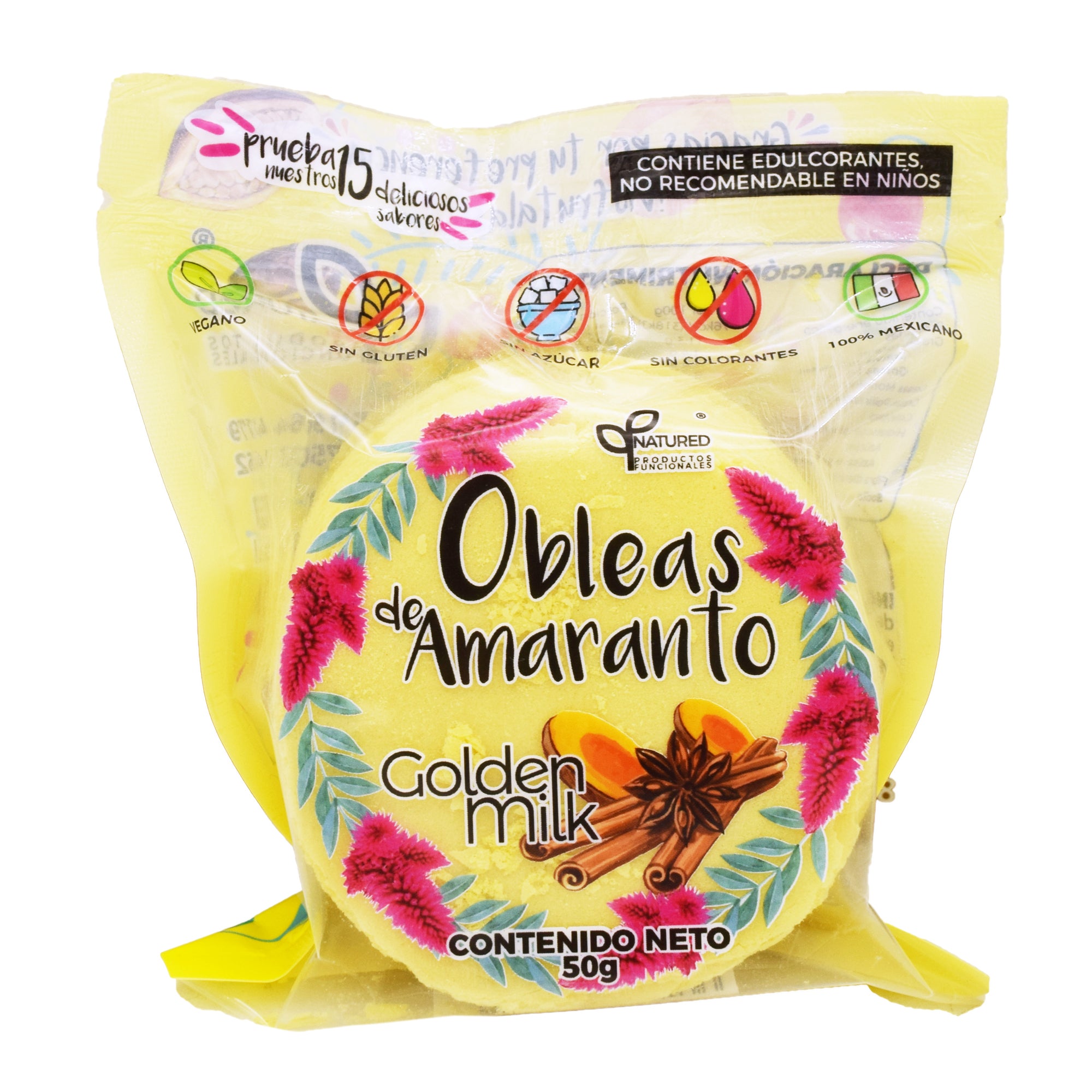 Obleas de amaranto con golden milk 50 g (CAJA 12)