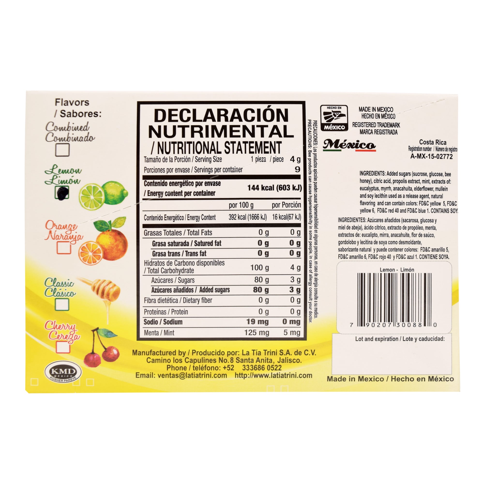 Caramelo De Propoleo Sabor Limon 36 G (Paquete 12)