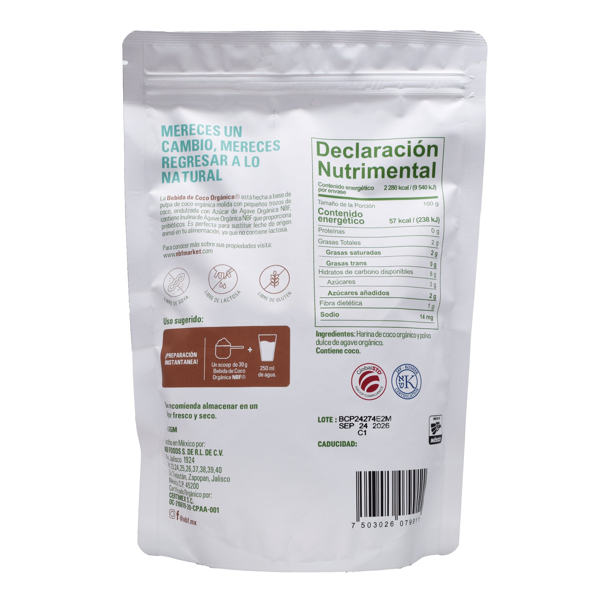 Bebida De Coco Organico En Polvo 480 G