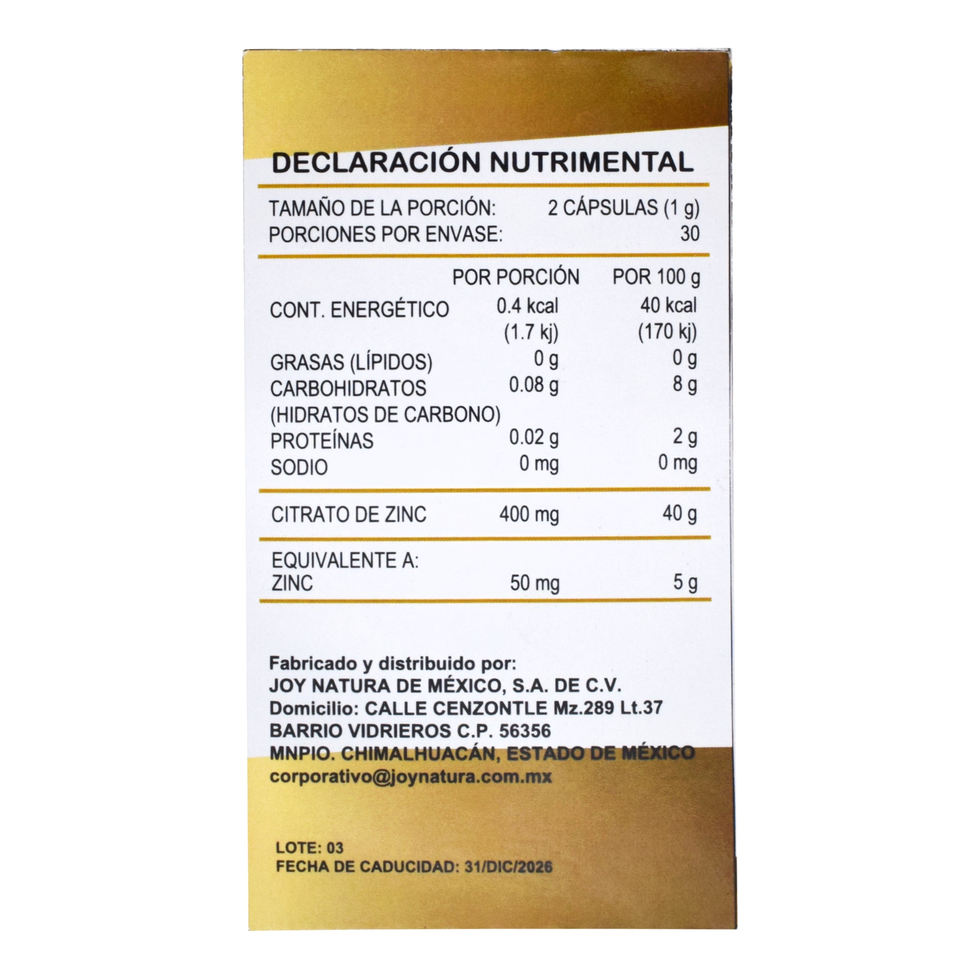 Citrato De Zinc 60 Cap