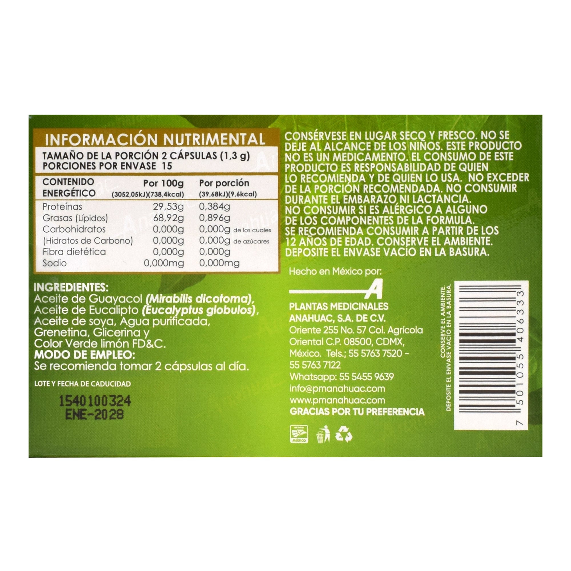 Guayacol Con Eucalipto 30 Cap