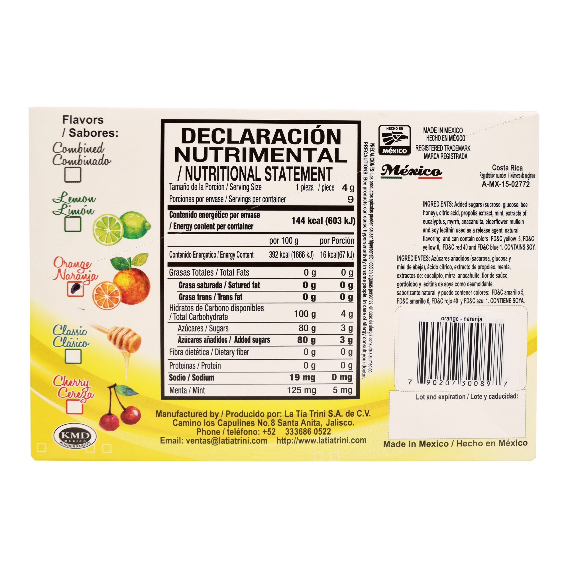 Caramelo De Propoleo Sabor Naranja 36 G (Paquete 12)