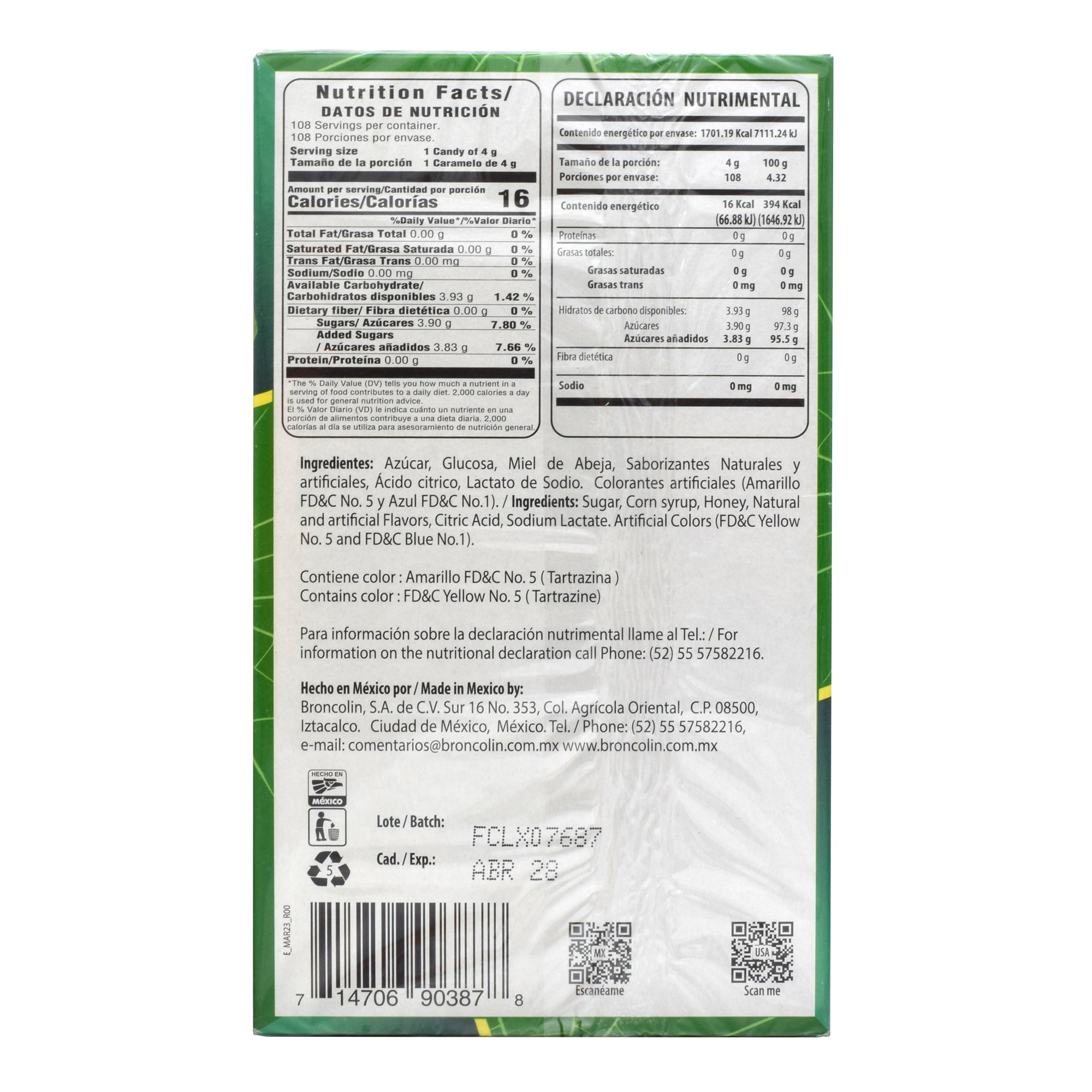 Caramelo Miel Limon Bronco Fresh 33 G (Paquete 12)