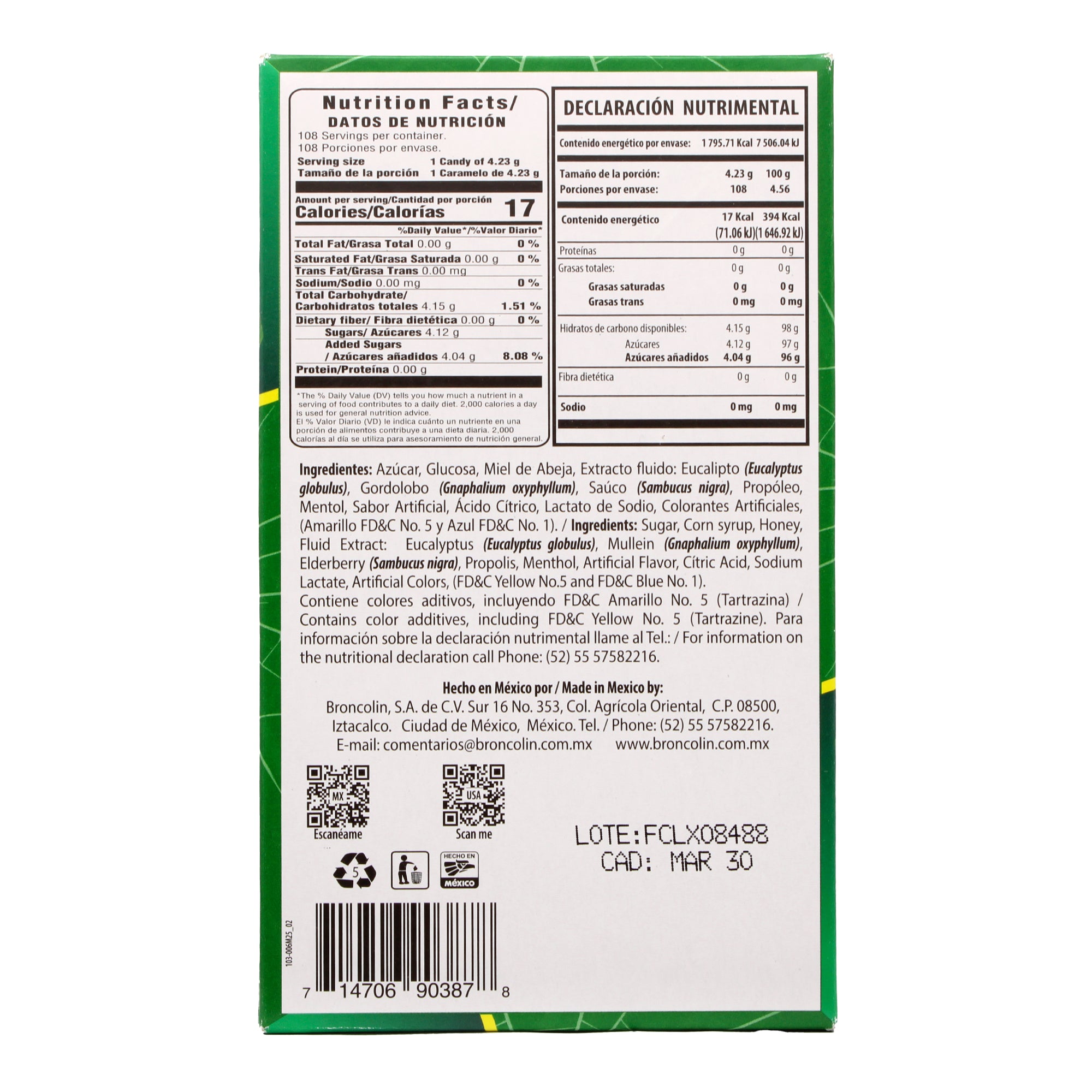Caramelo Miel Limon Bronco Fresh 33 G (Paquete 12)