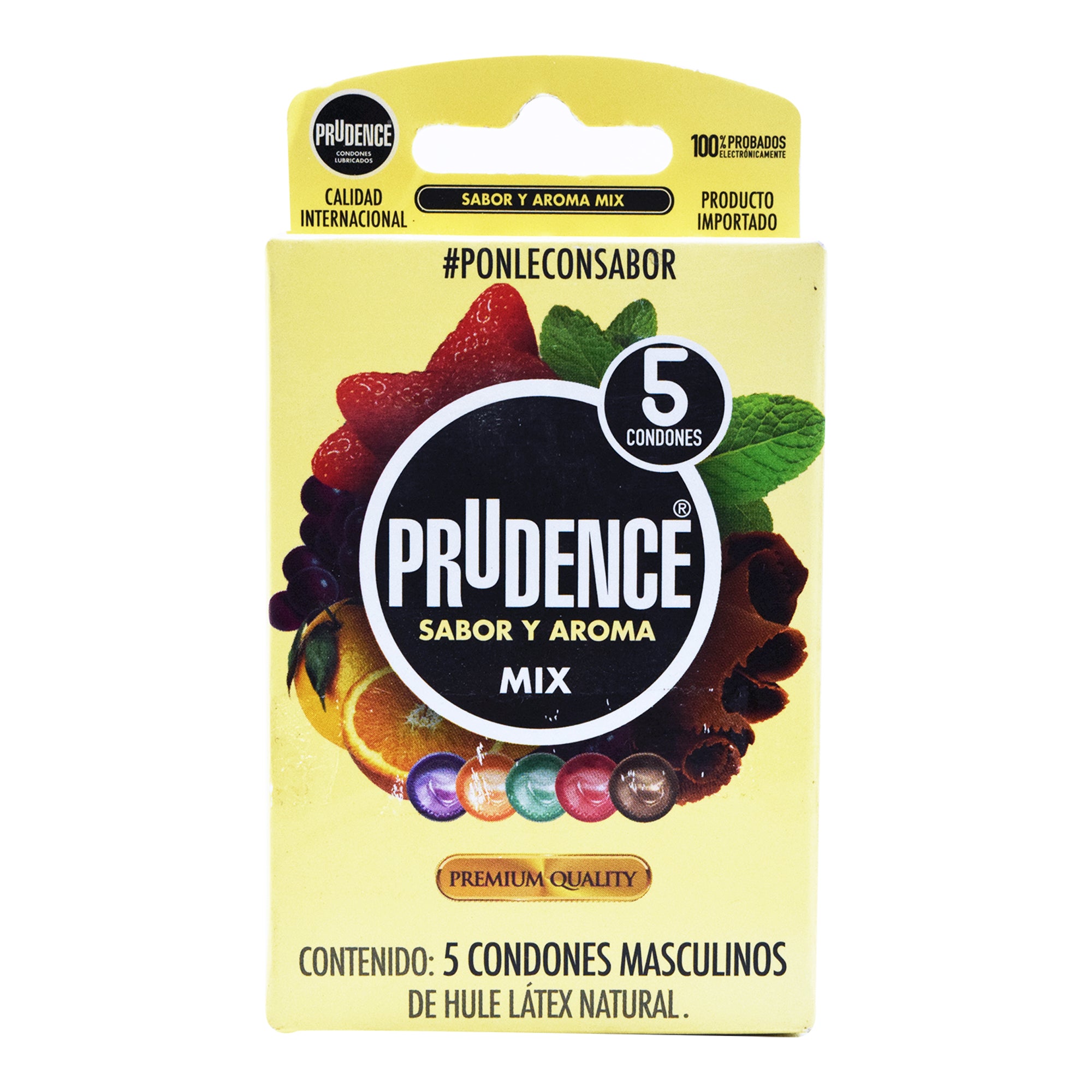Condones prudence mix aroma y sabor 5 pzas