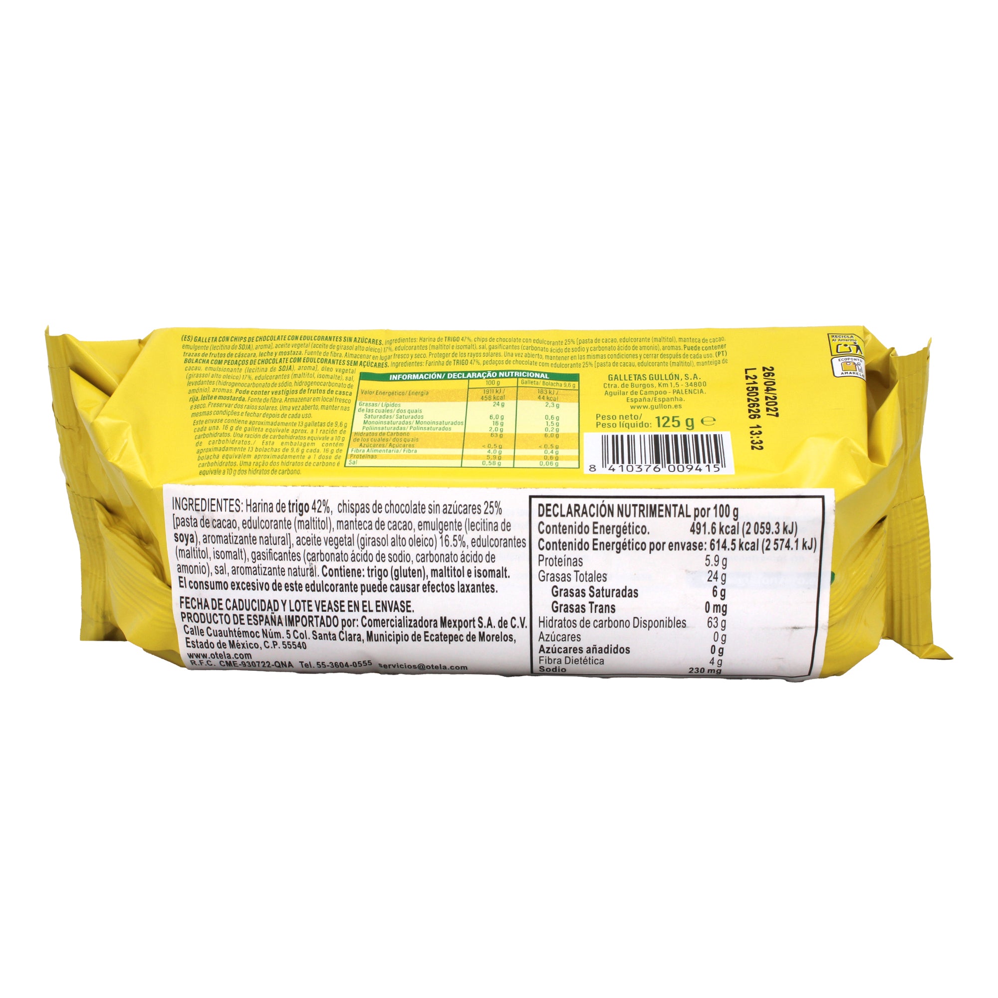 Galleta Choco Chips Sin Azucar 125 G