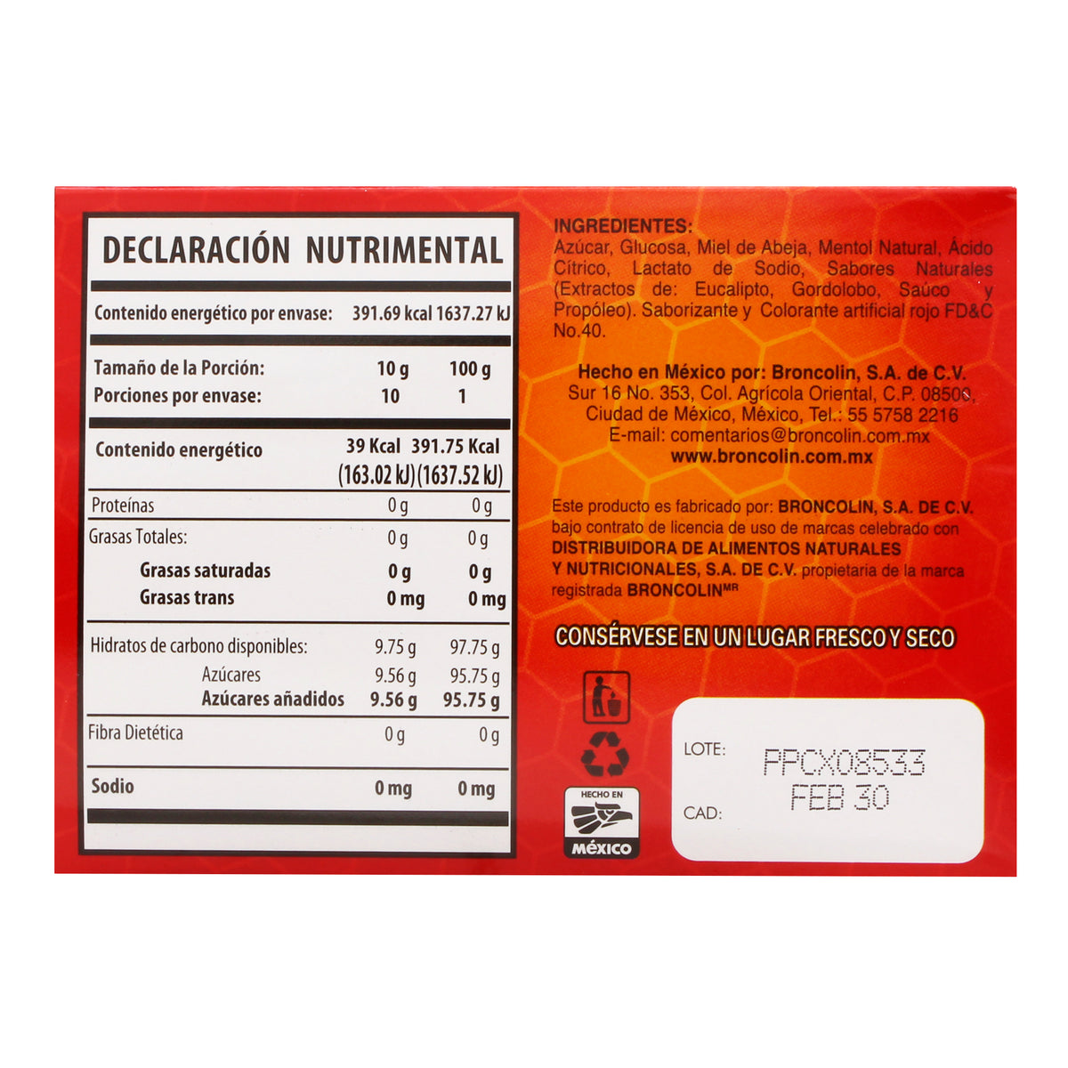 Paleta Miel Y Extractos Herbales Cereza 100 G