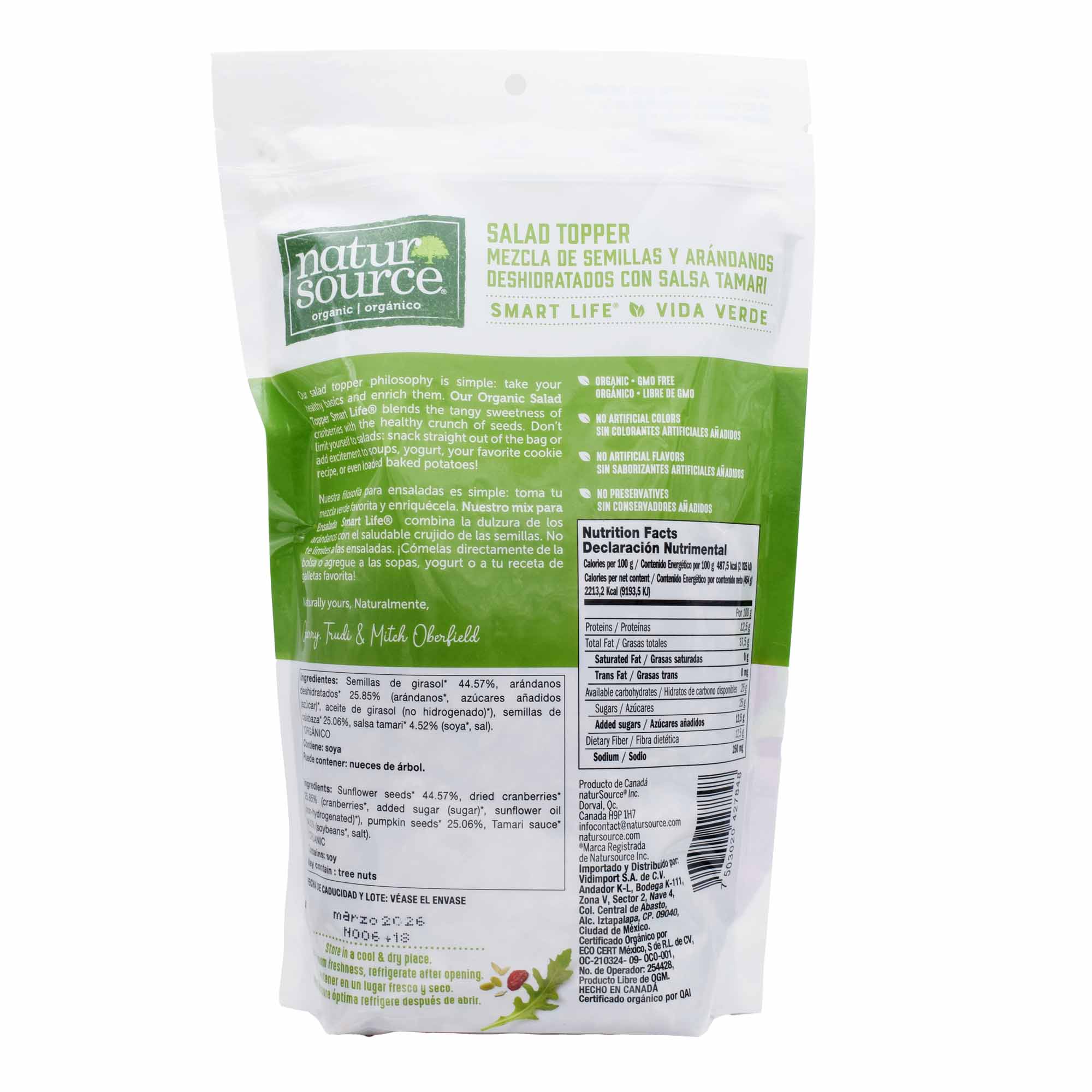 Mezcla De Semillas Y Arandanos Deshidratados Con Salsa Tamari 454 G