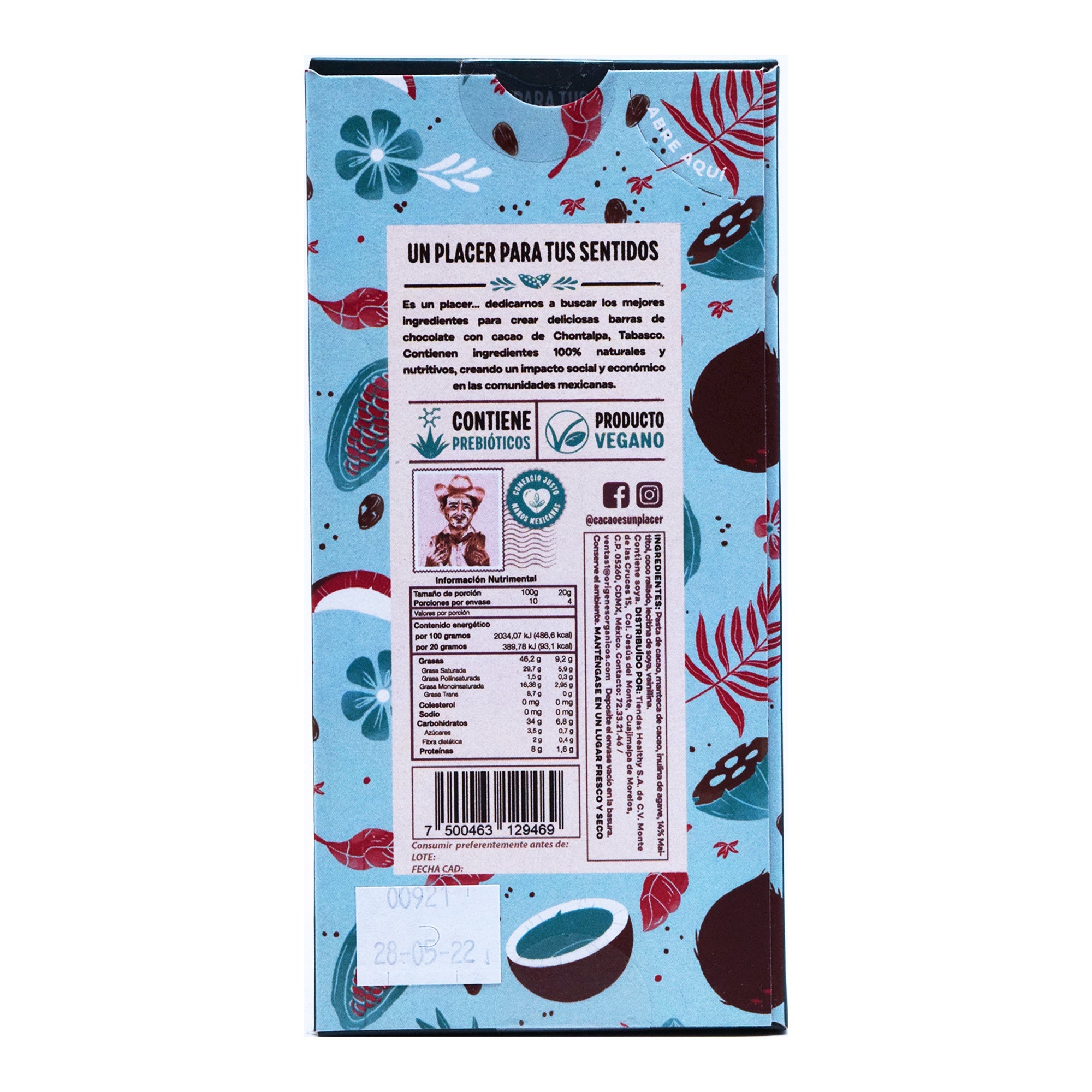 Barra De Chocolate Obscuro Con Coco Rallado 80 G