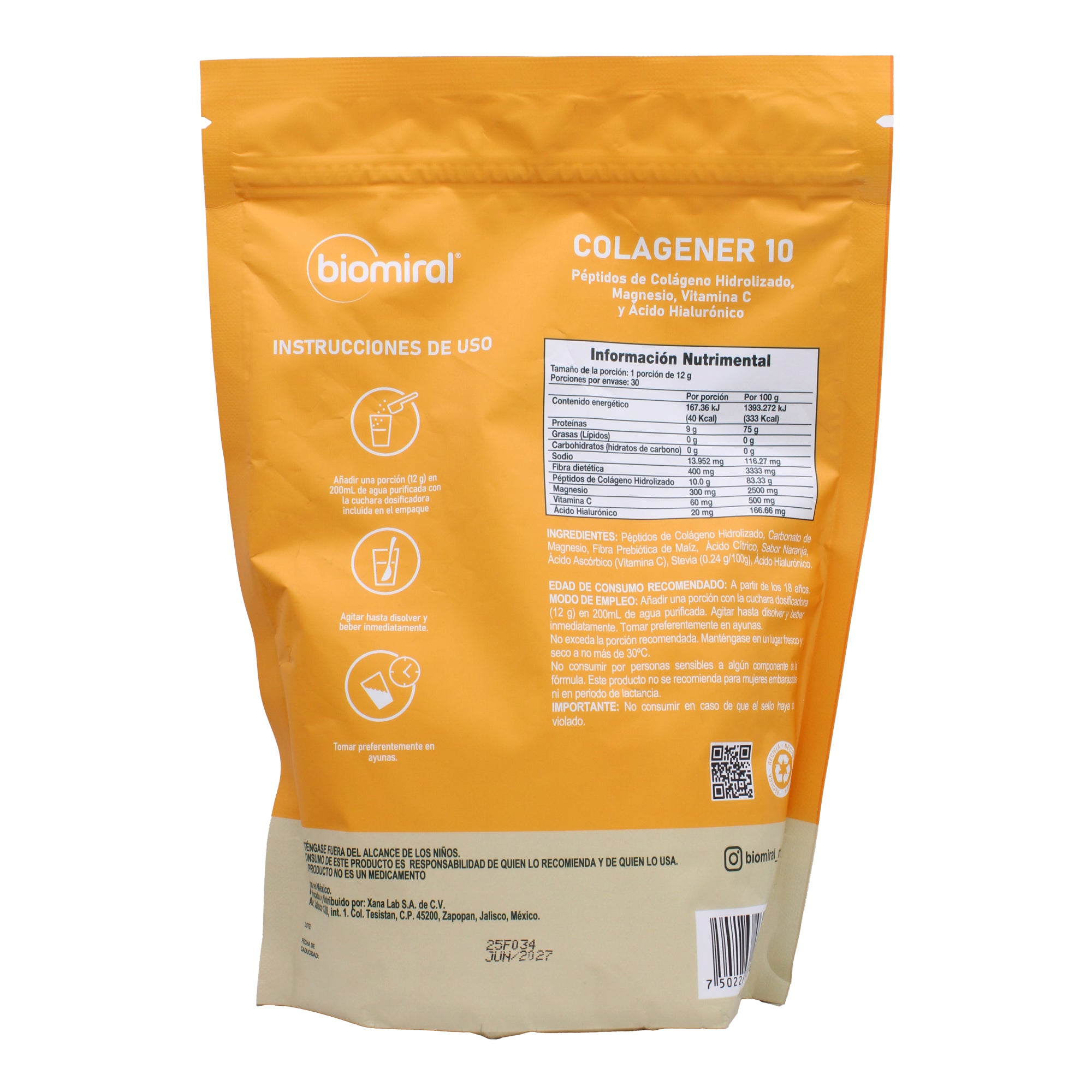 Colageno Magnesio Vit C Acido Hialuronico Naranja 360 G