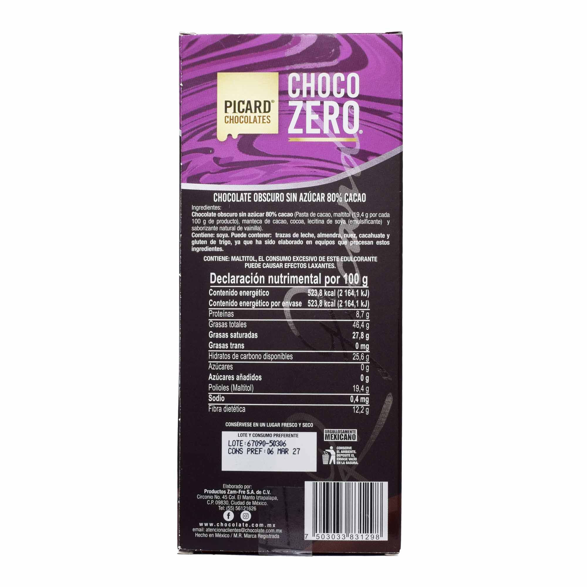 Chocolate Obscuro En Barra 80% Cacao 100 G