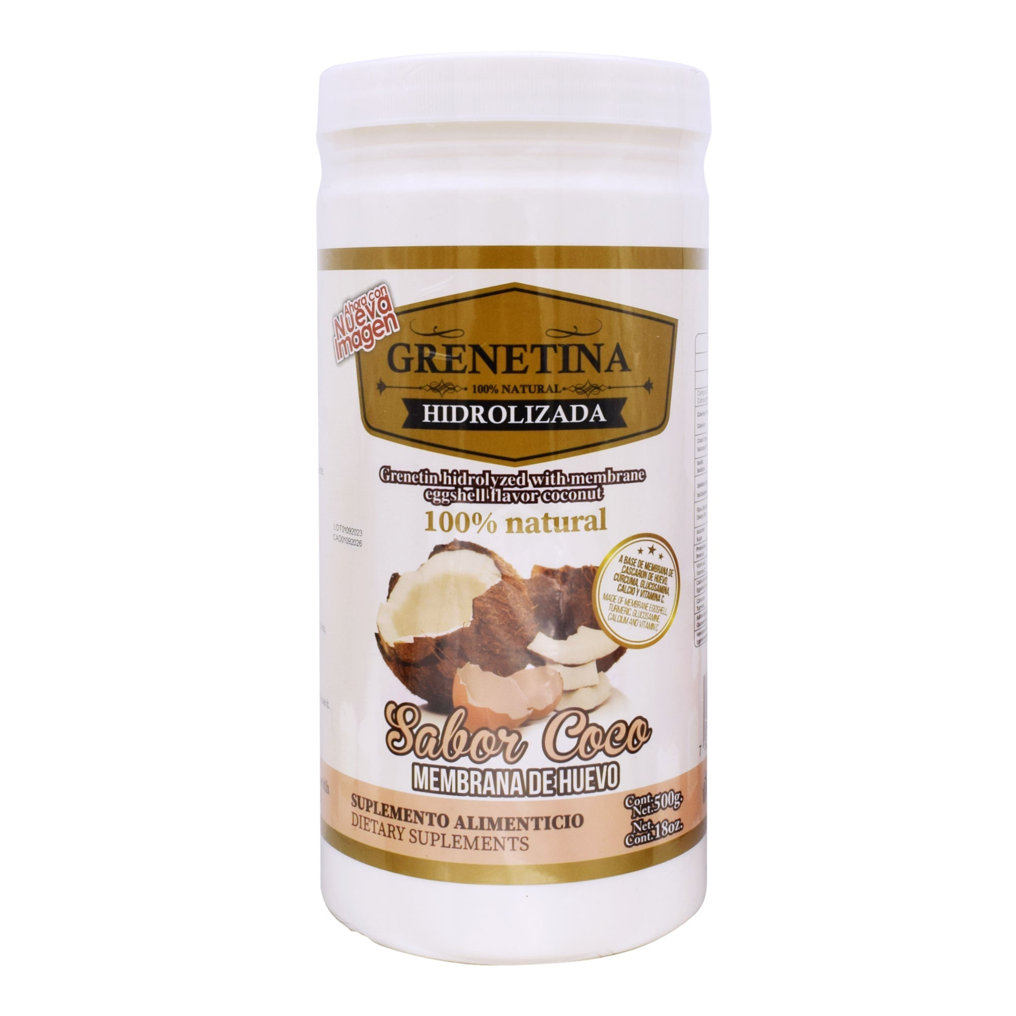 Grenetina Hidrolizada C/ Membrana De Hvo Sab Coco 500 G