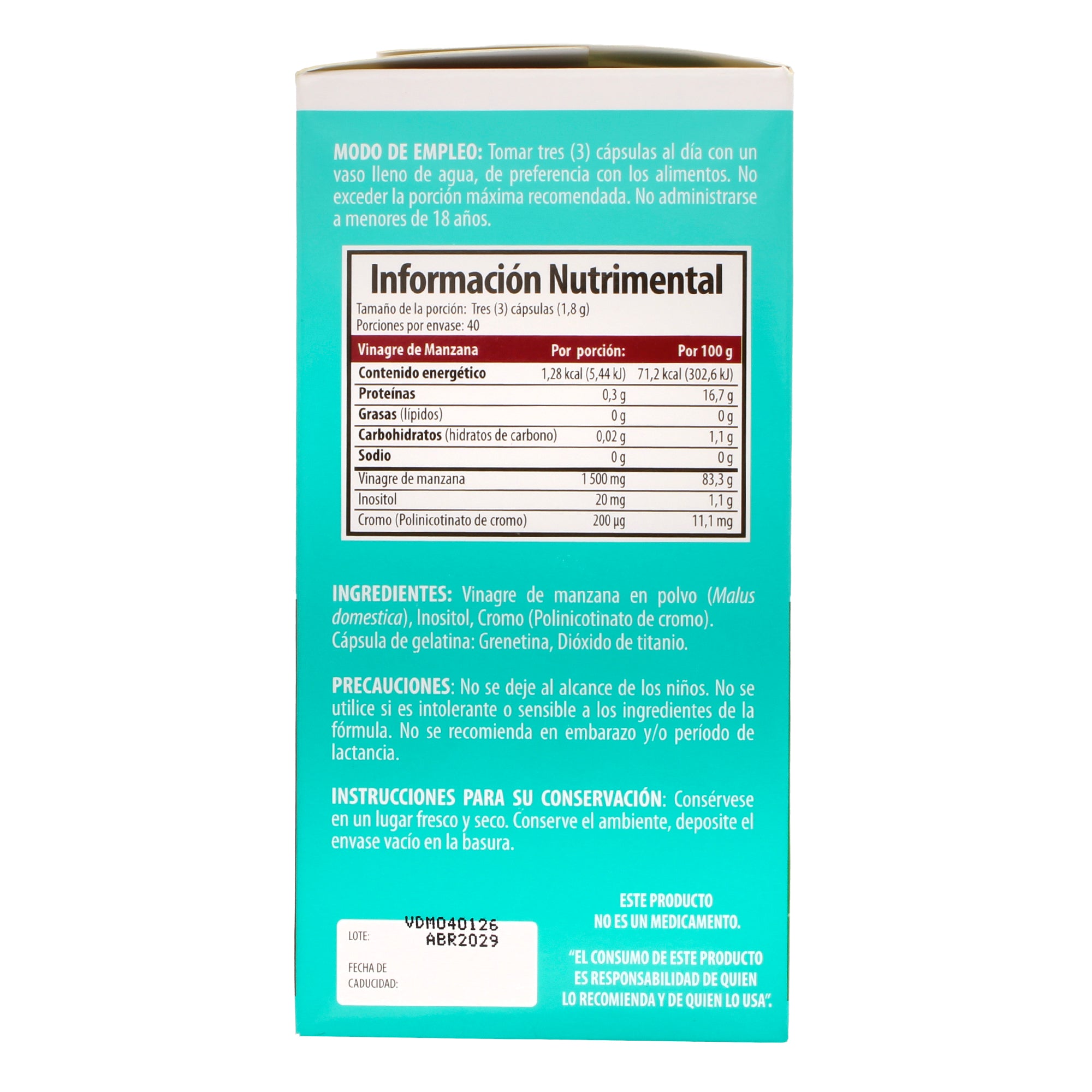 Vinagre De Manzana Inositol Cromo 120 Cap