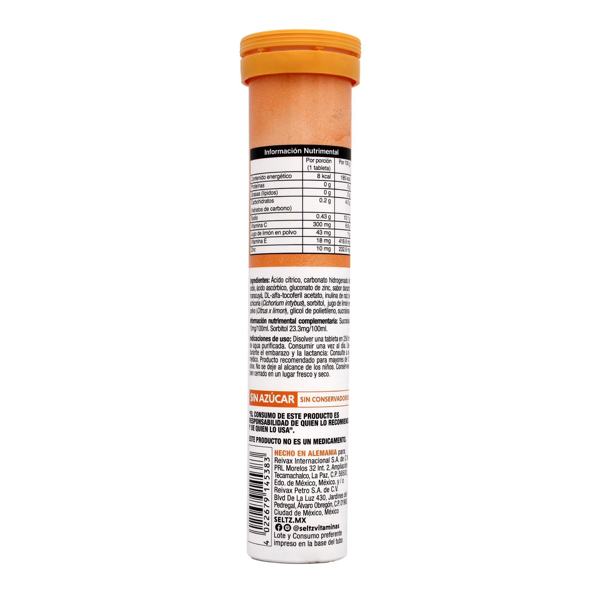 Vitamina C Zinc Durazno Maracuya Efervescente 20 Tab