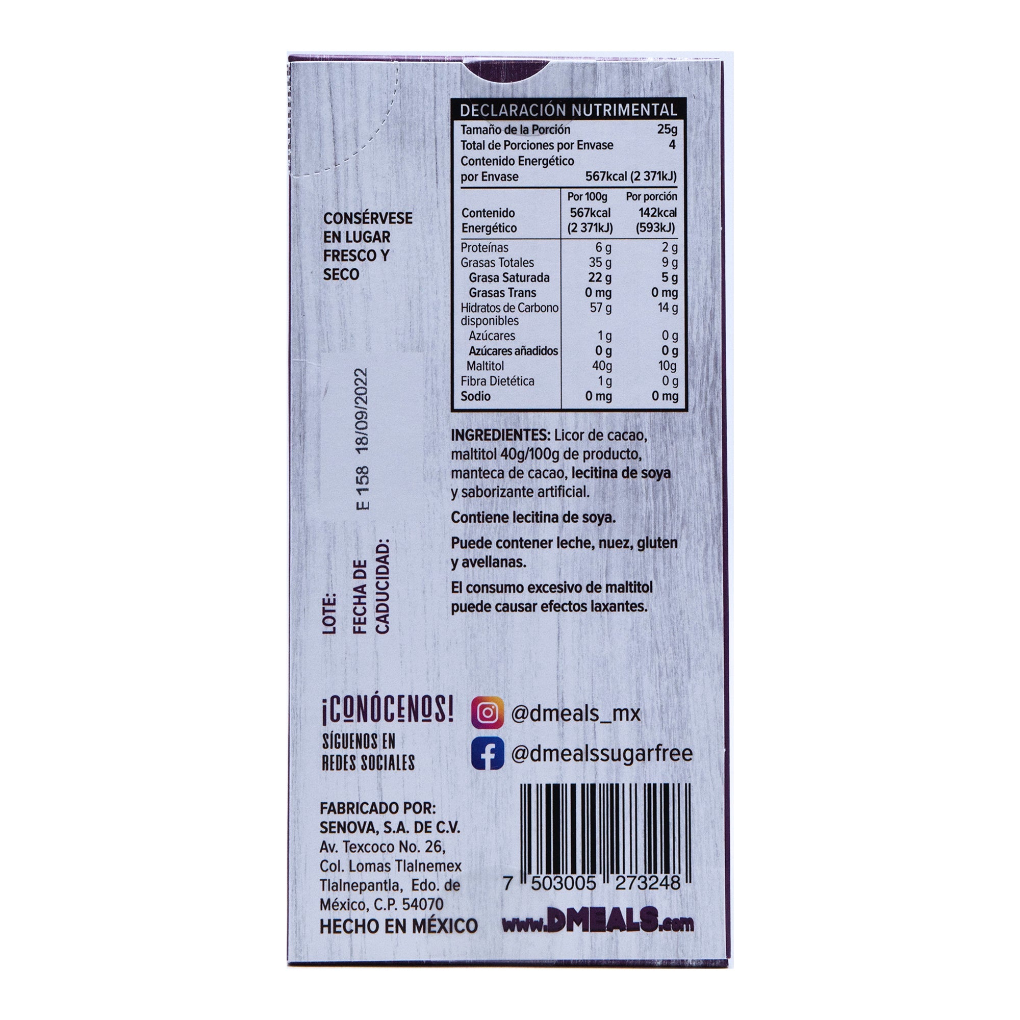 Chocolate Semi Amargo Sin Azucar 100 G