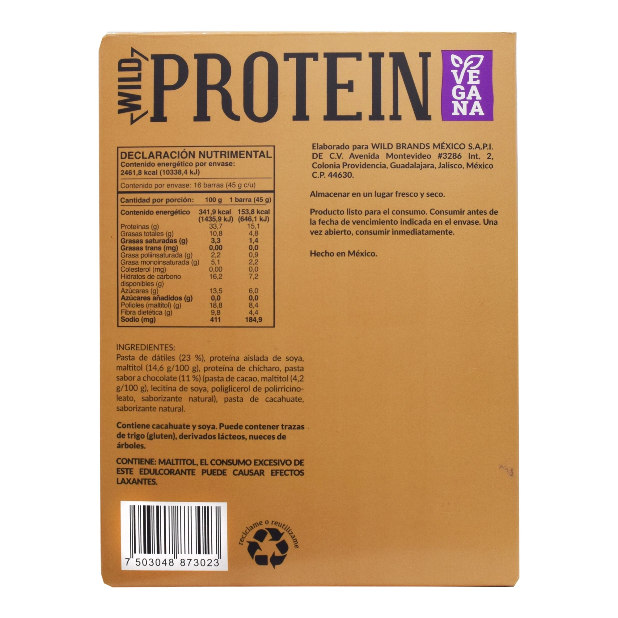 Barra Proteina Soya Y Chicharo Chocolate Moka 16 Barras 45 G C/u (PAQUETE 16)
