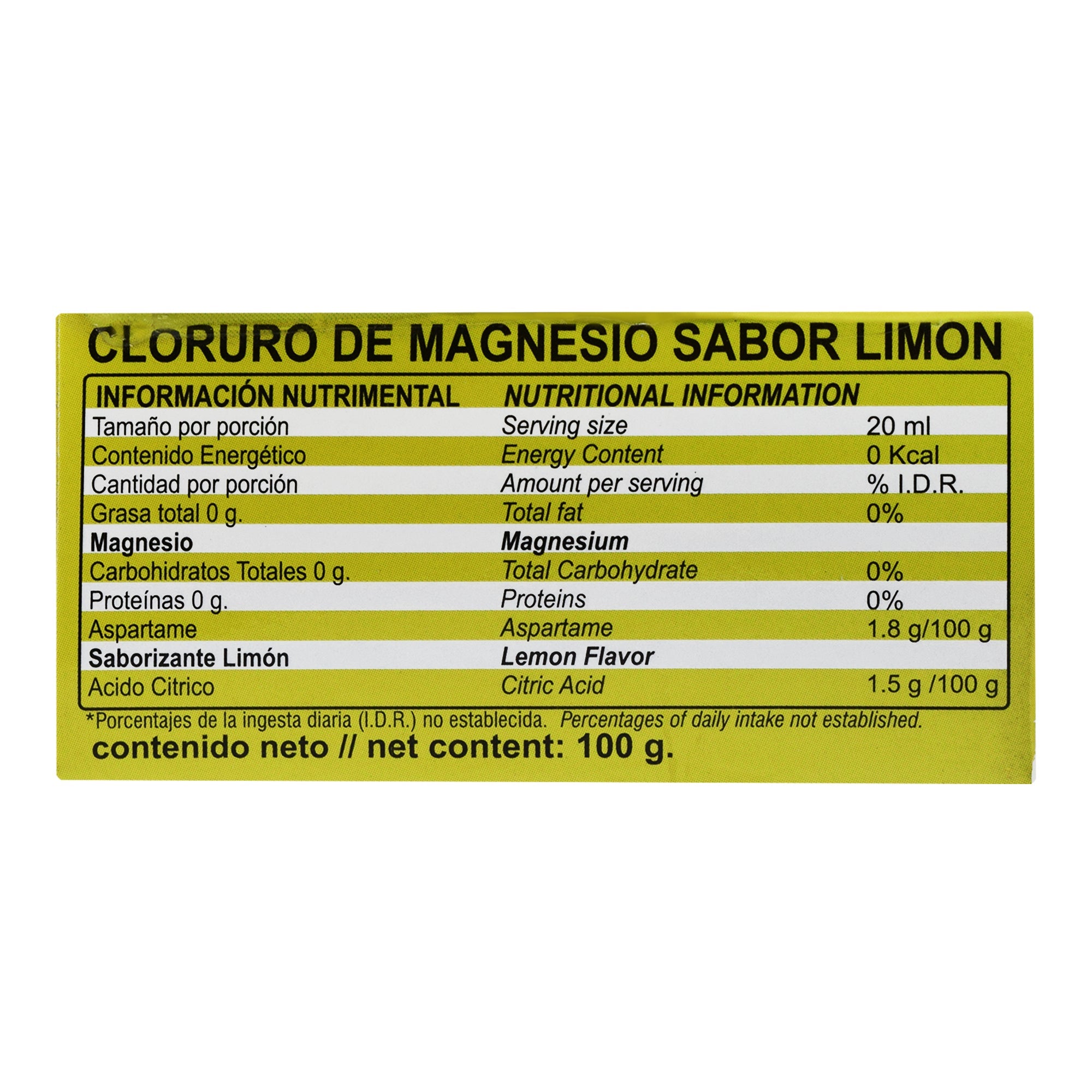 Cloruro De Magnesio Sabor Limon 100 G