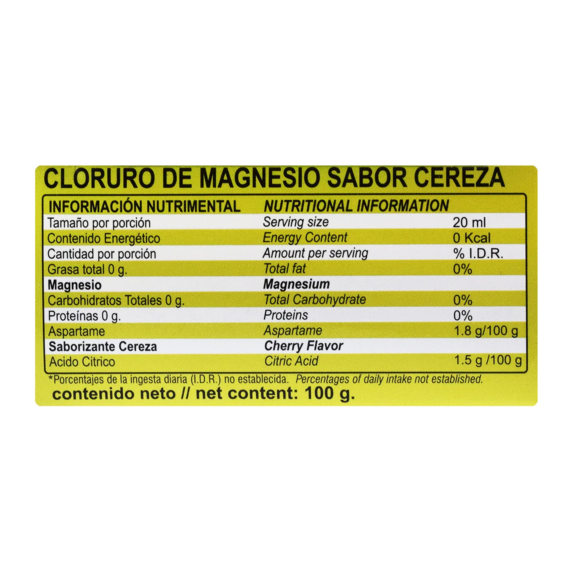 Cloruro De Magnesio Sabor Cereza 100 G