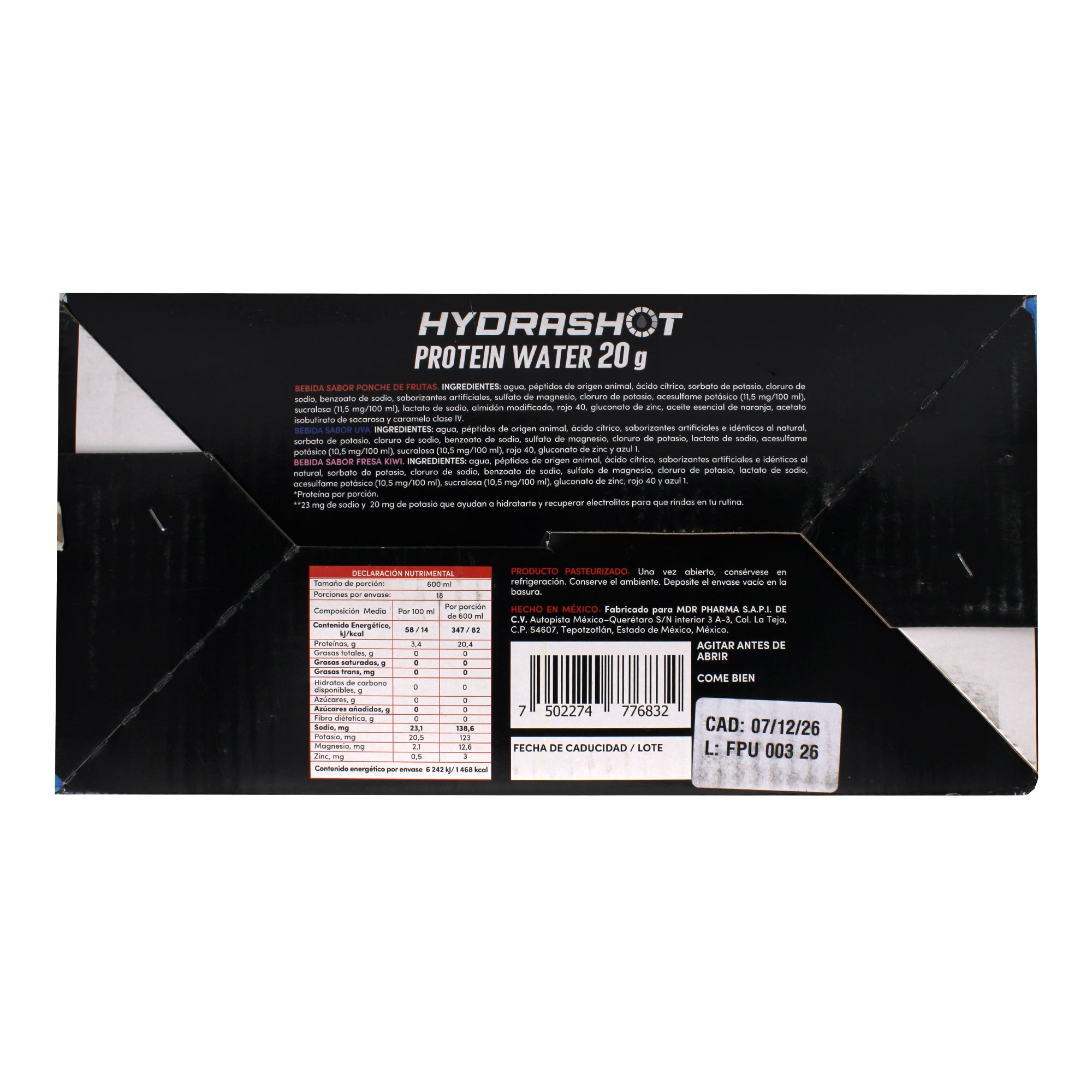 Hydrashot Protein Water 20 G Varios Sabores 600 Ml