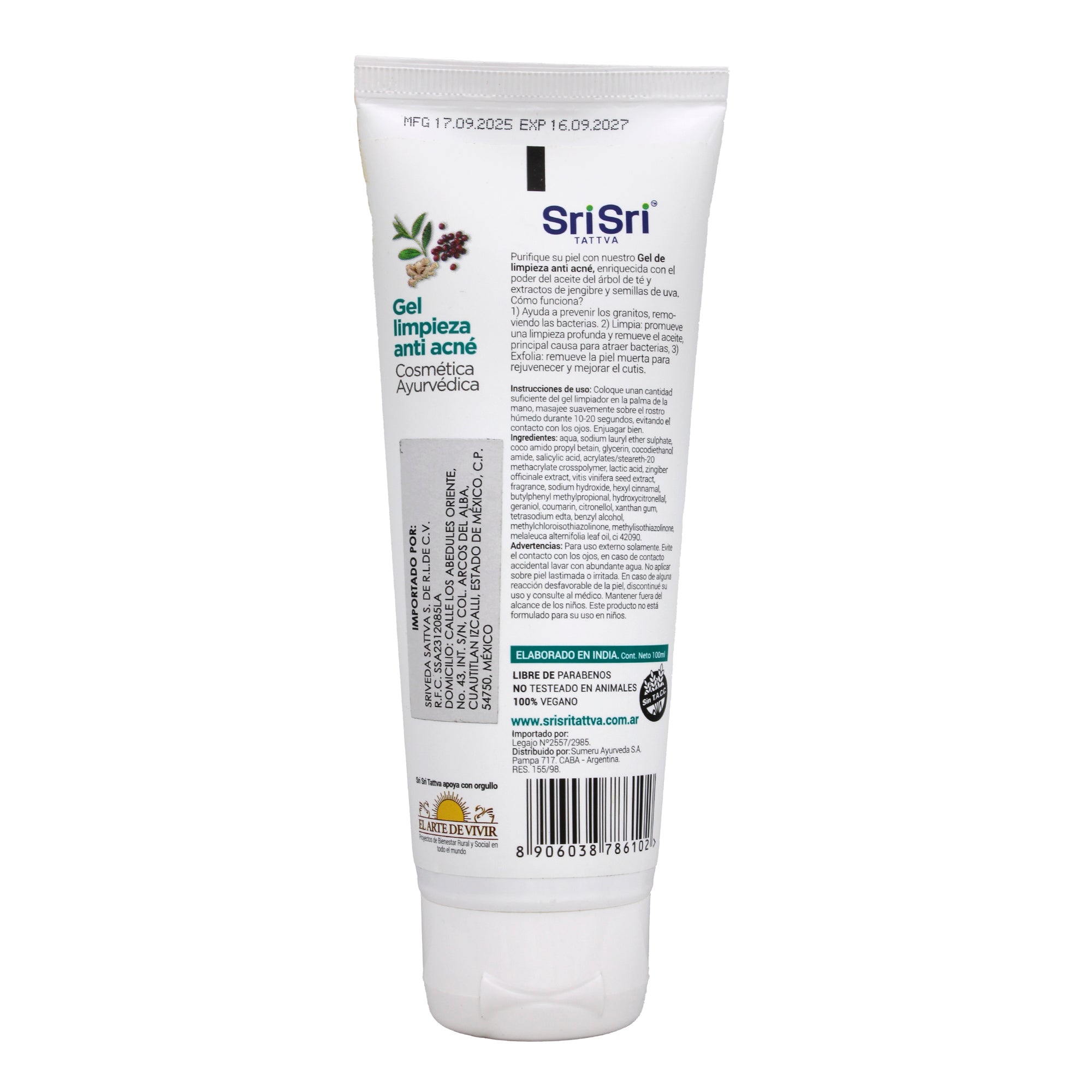 Gel Limpieza Anti Acne Tea Tree Jengibre Uva 100 Ml