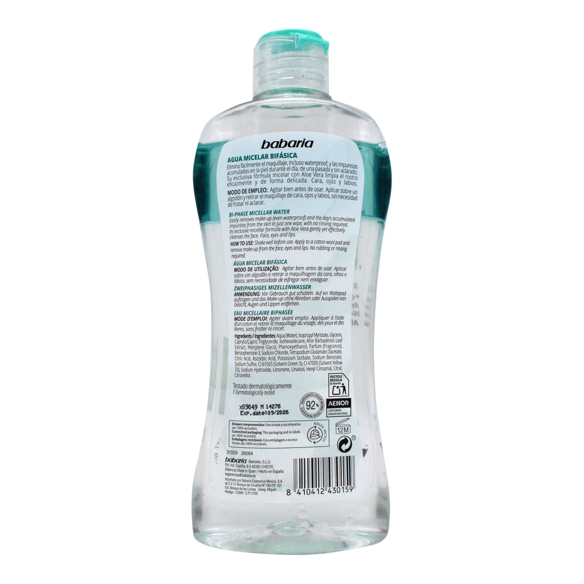 Agua Micelar Bifasica Aloe 400 Ml