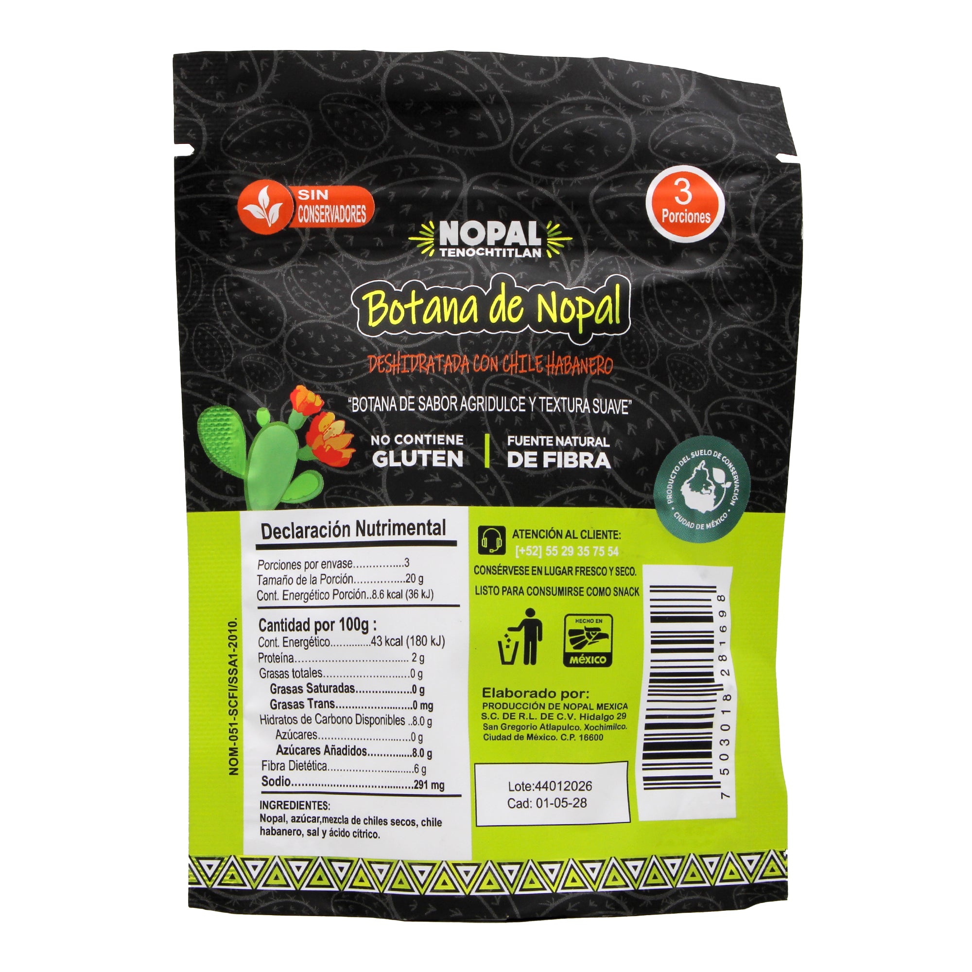Nopal Deshidratado Con Chile Habanero 60 G
