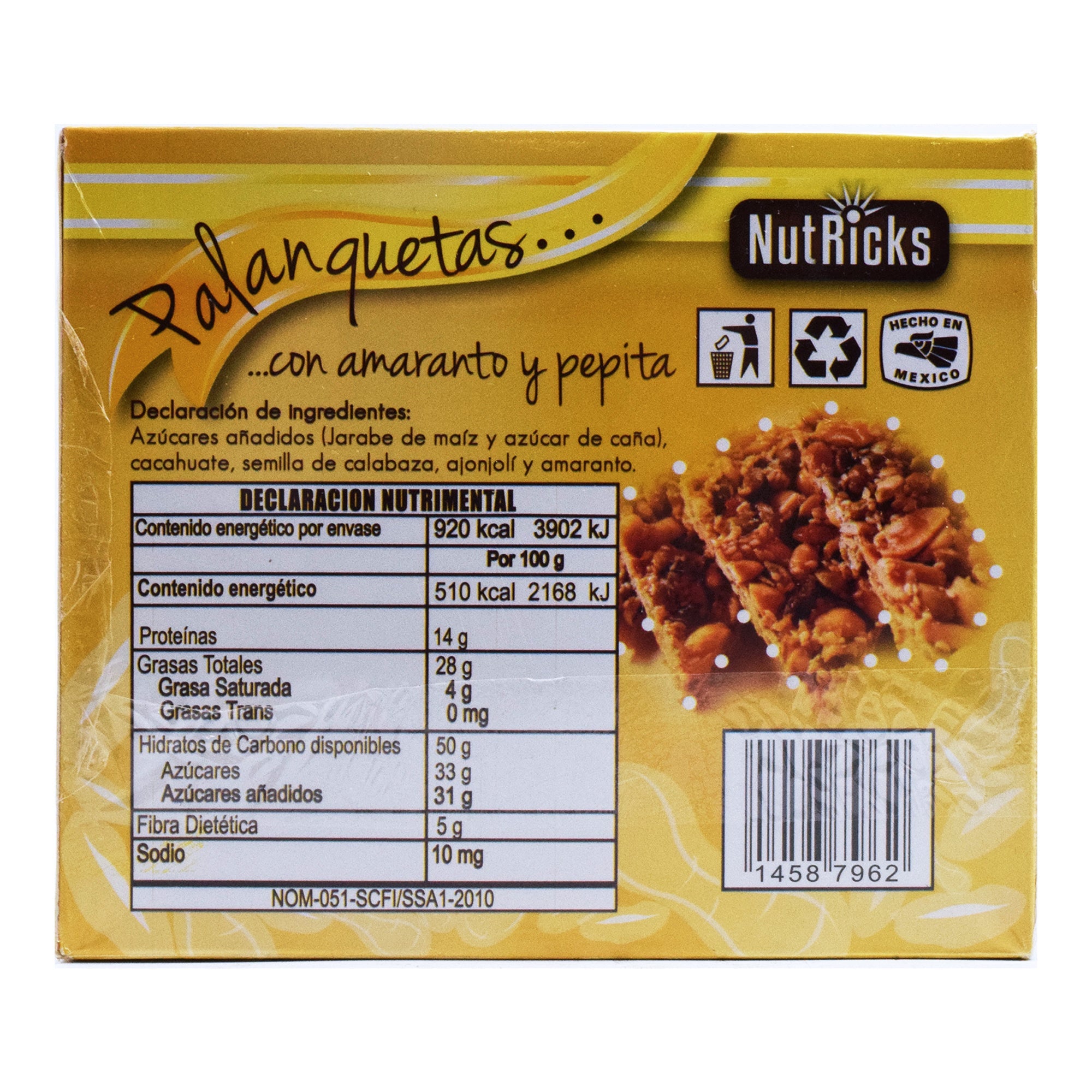 Palanqueta De Amaranto Y Pepita 15 Pzas 180 G