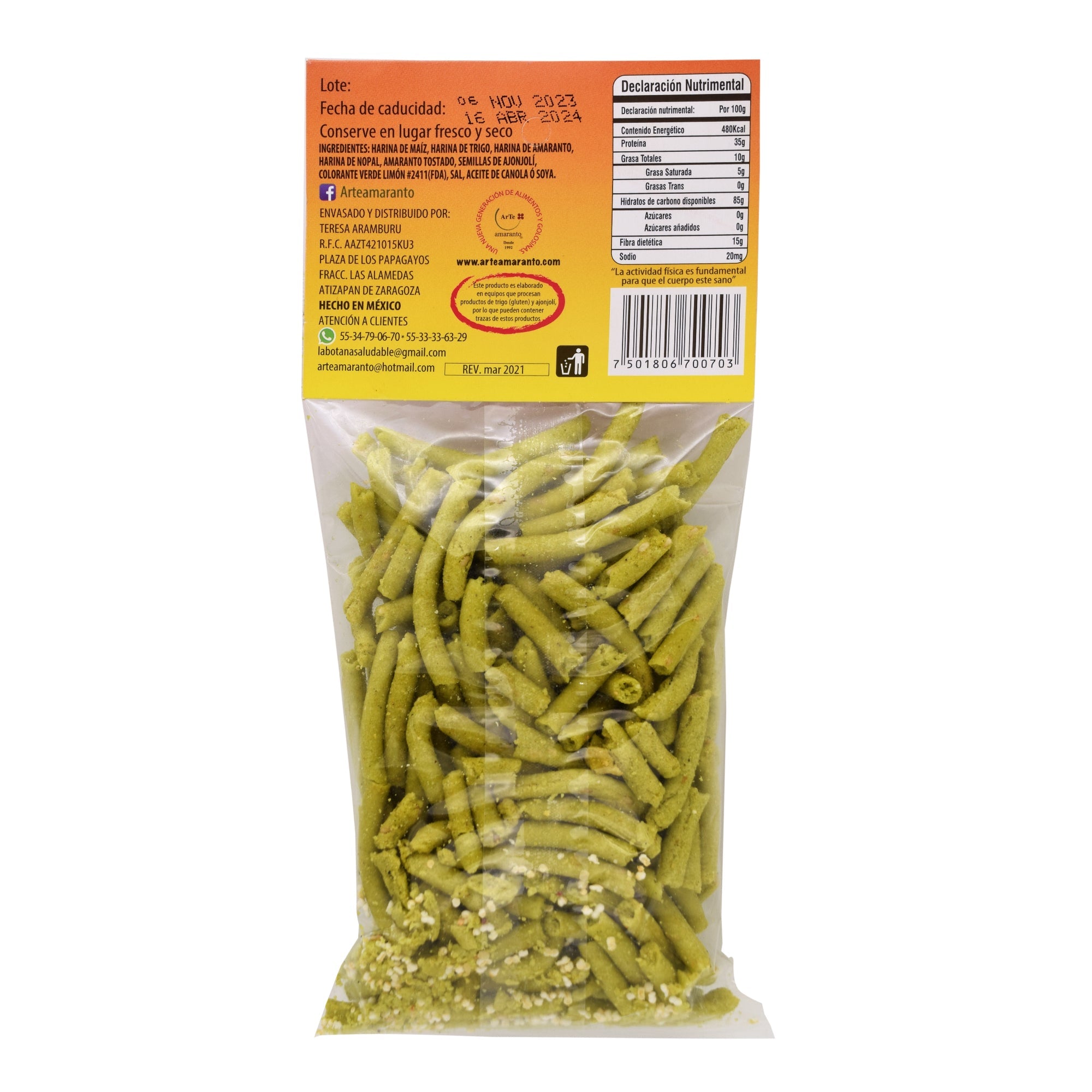 Churritos De Amaranto Ajonjoli Y Nopal 100 G (Caja 10)