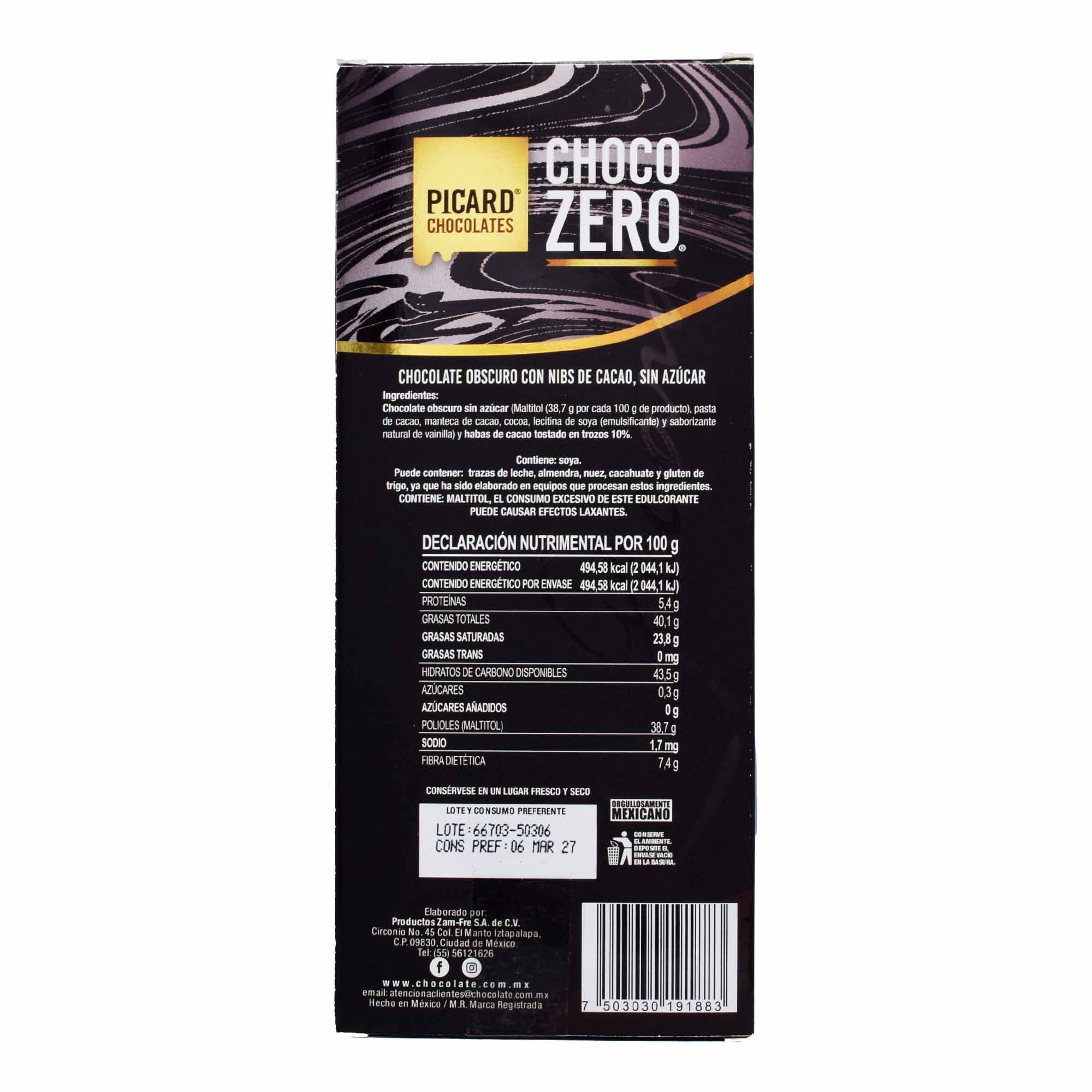 Chocolate Obscuro En Barra Con Nibs De Cacao 100 G