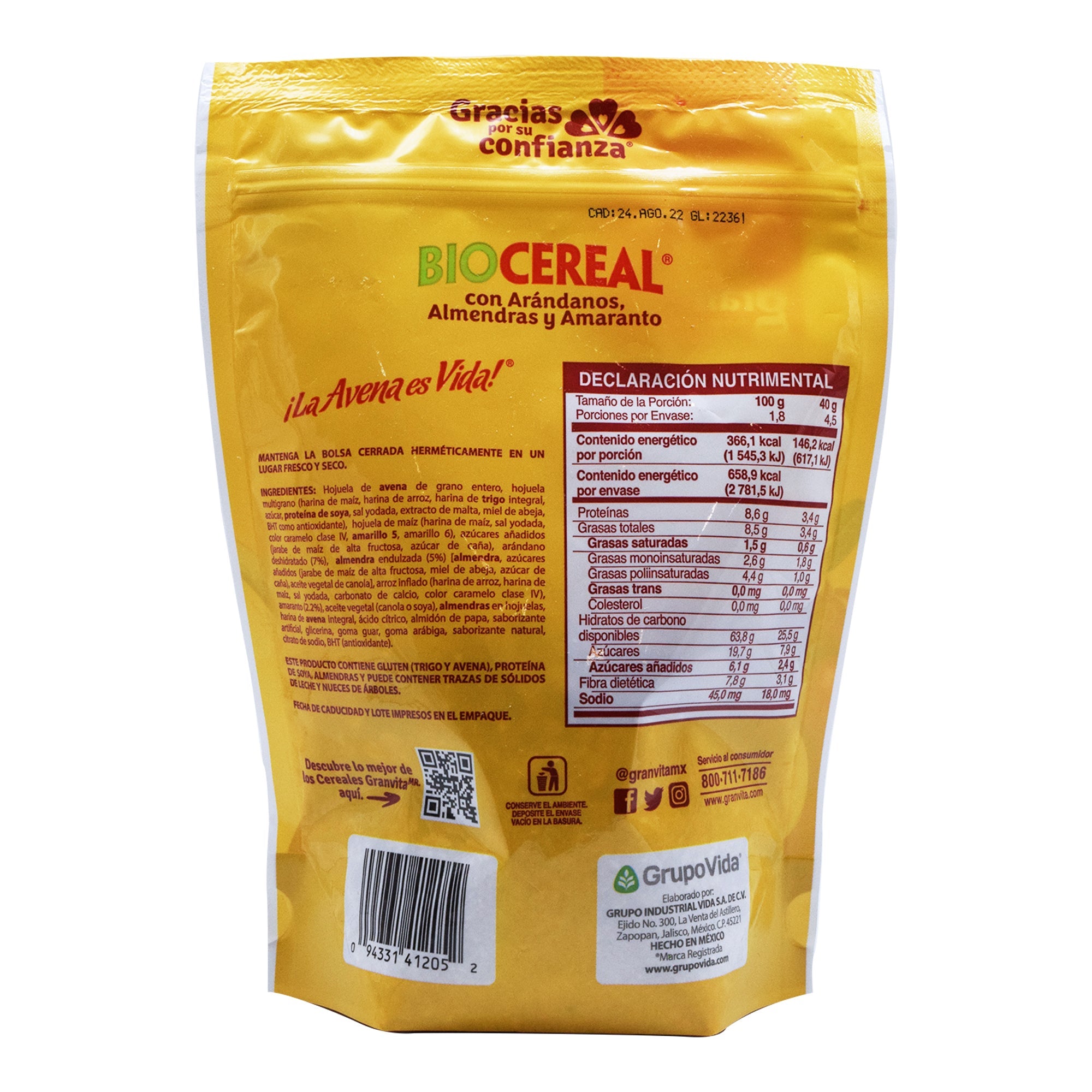 Cereal Con Arandanos Y Amaranto 180 G