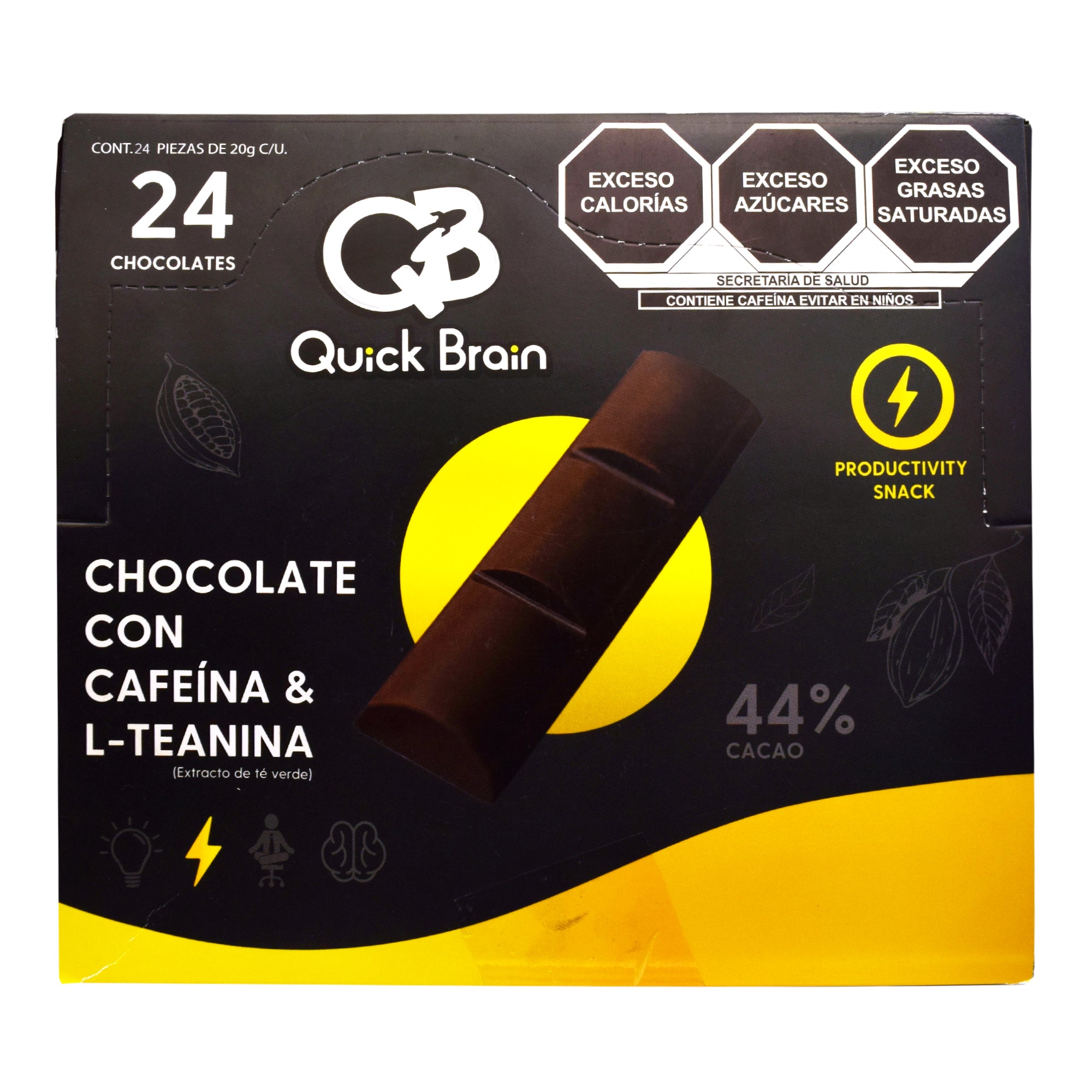 Barra De Chocolate Con Cafeina Y Te Verde 20 G (Paquete 24)