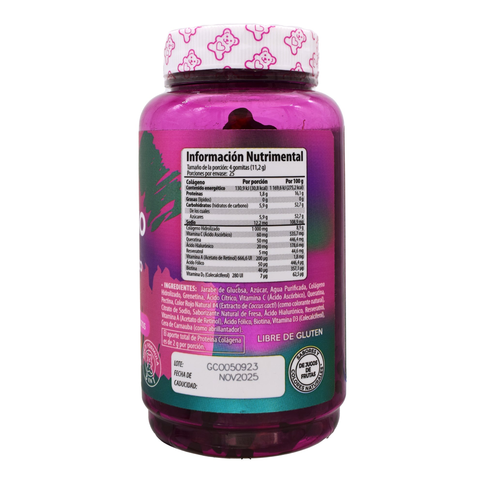 Gomitas Colageno Biotina Acido Hialuronico Queratina Resveratrol Fresa 280 G