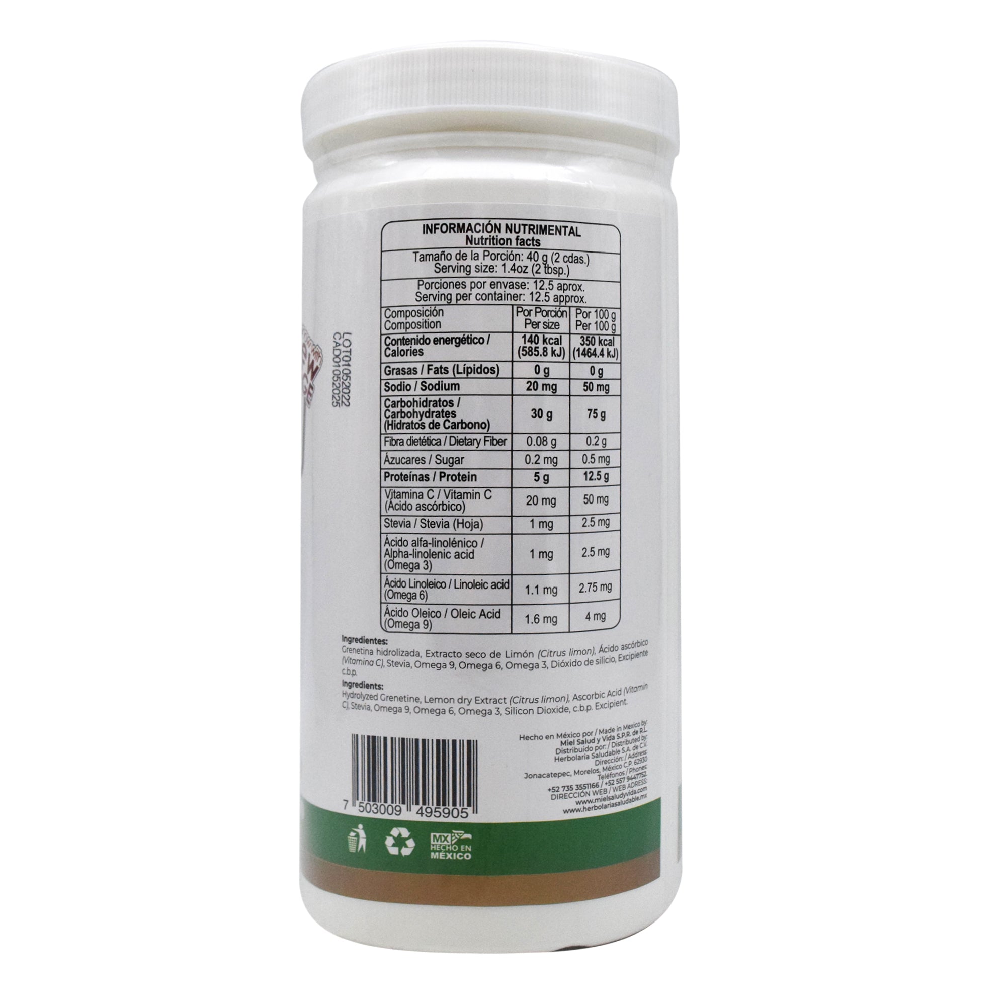 Grenetina Hidrolizada Sabor Limon 500 G