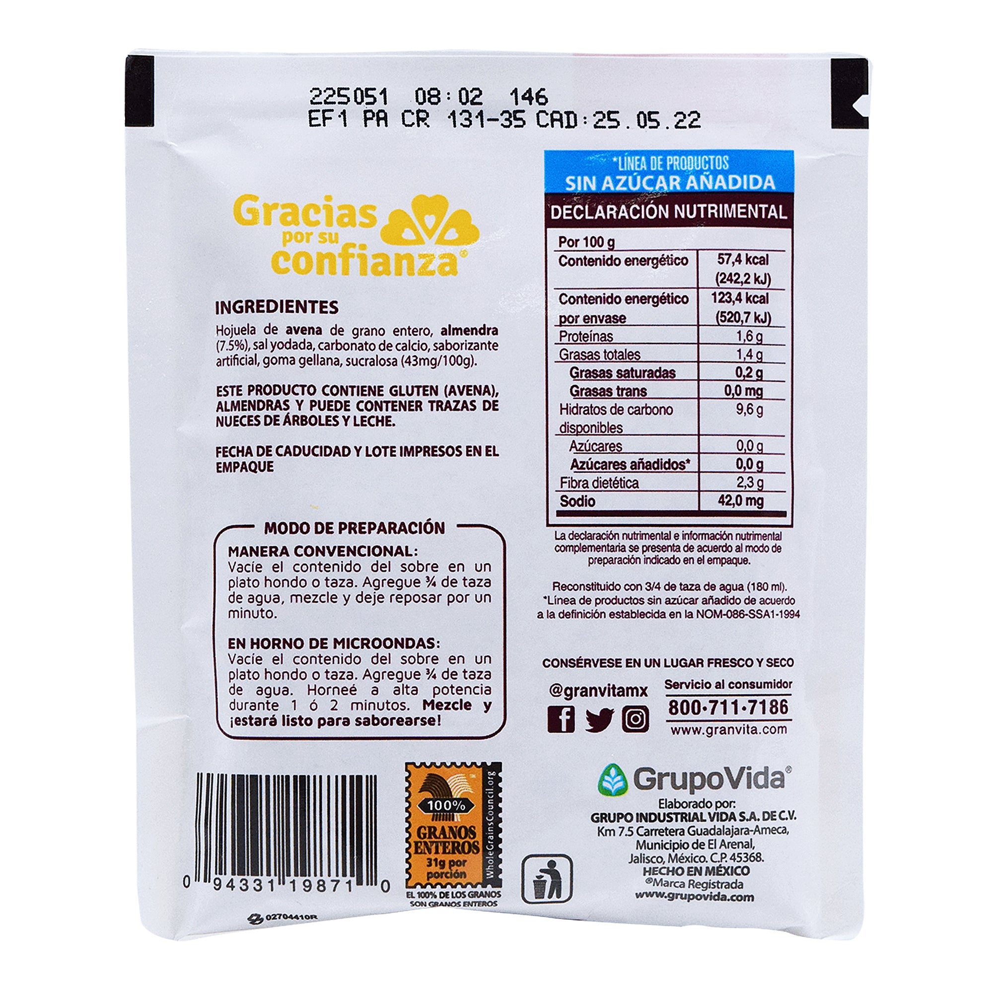 Avena Instantanea Almendras 35 G