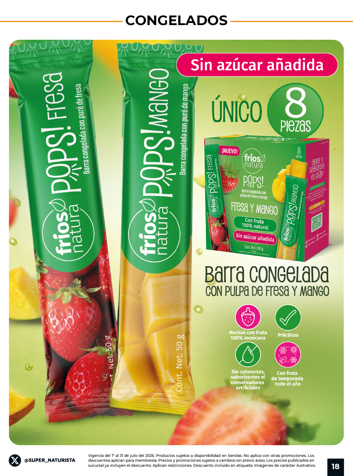 Barras congeladas Fríos Pops de fresa y mango sin azúcar añadida en Súper Naturista.