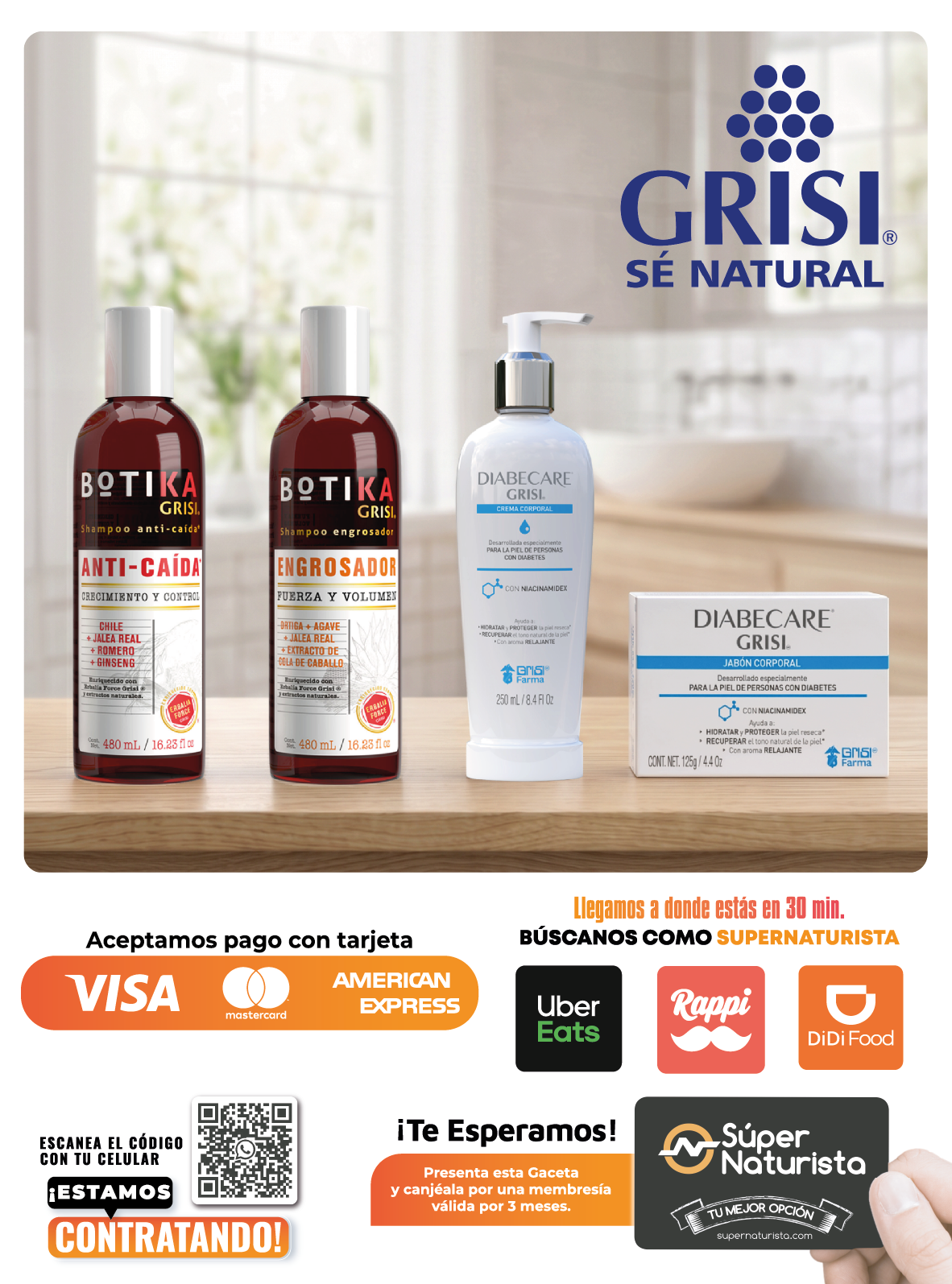 Productos Grisí Sé Natural y opciones de pago disponibles en Súper Naturista.