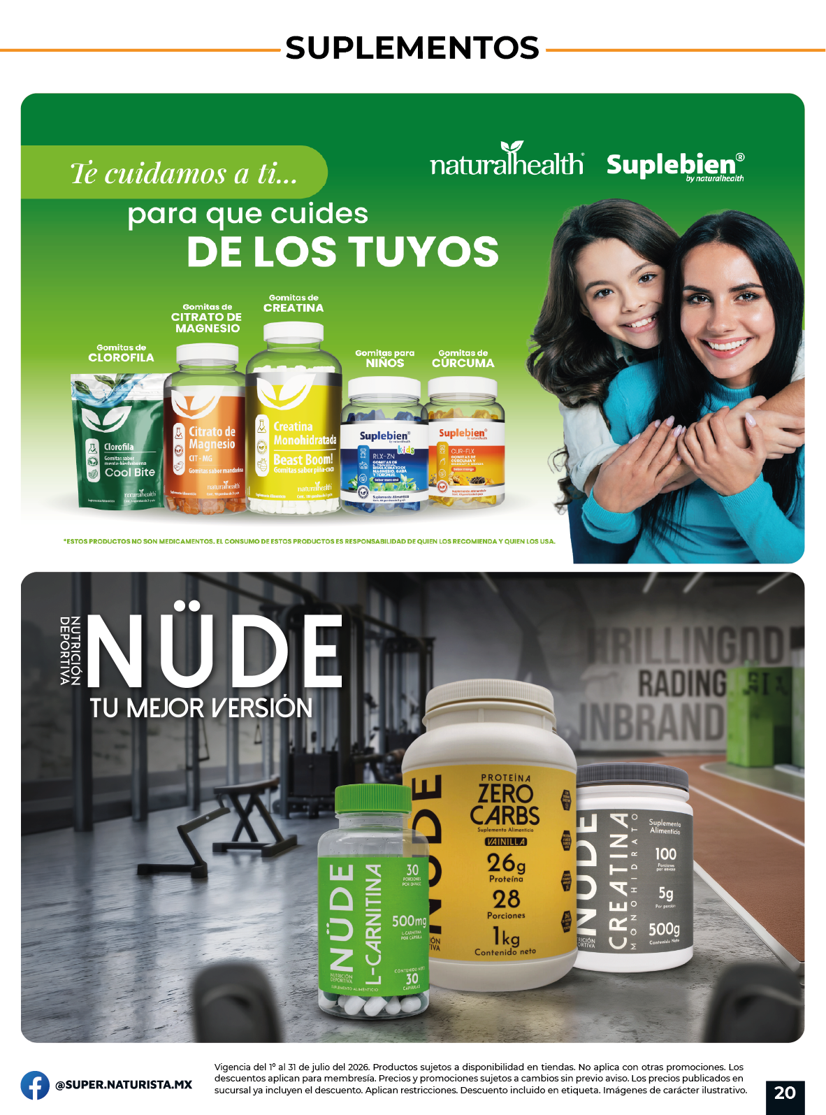Productos Natural Health, Suplebien y NÜDE en Gaceta Julio 2026 Súper Naturista.