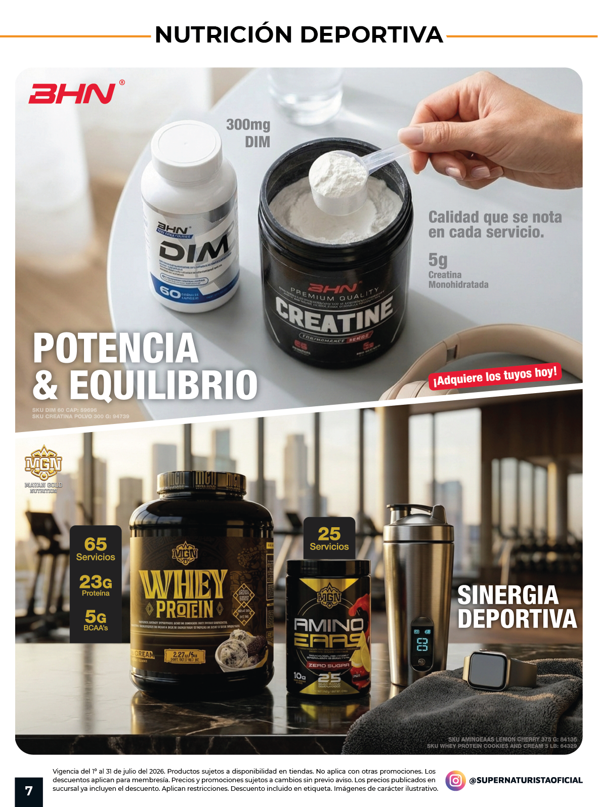 Productos BHN de nutrición deportiva con Whey Protein, Creatine y Amino Fitness.