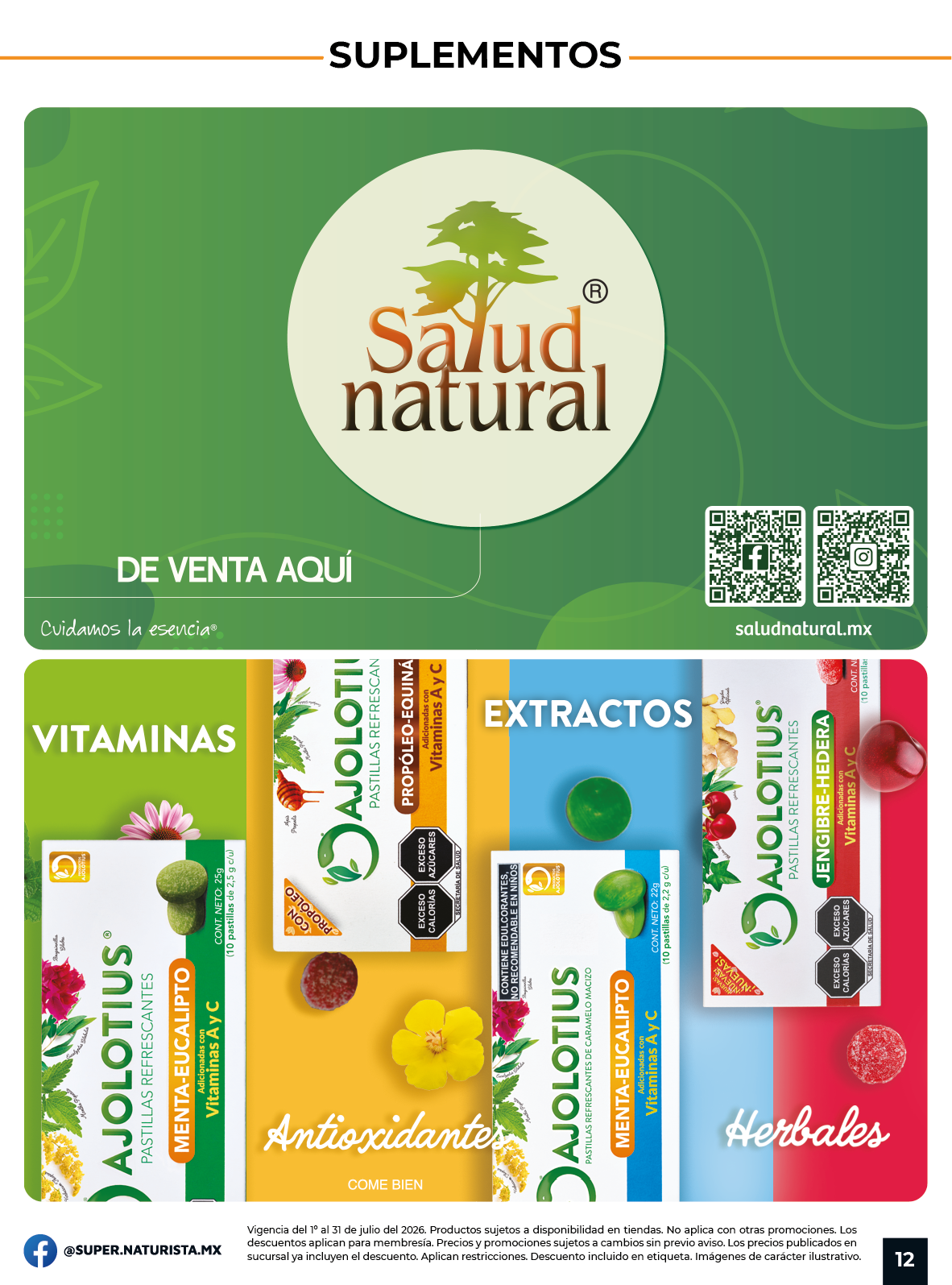 Productos Salud Natural con vitaminas, extractos y suplementos disponibles en tienda.