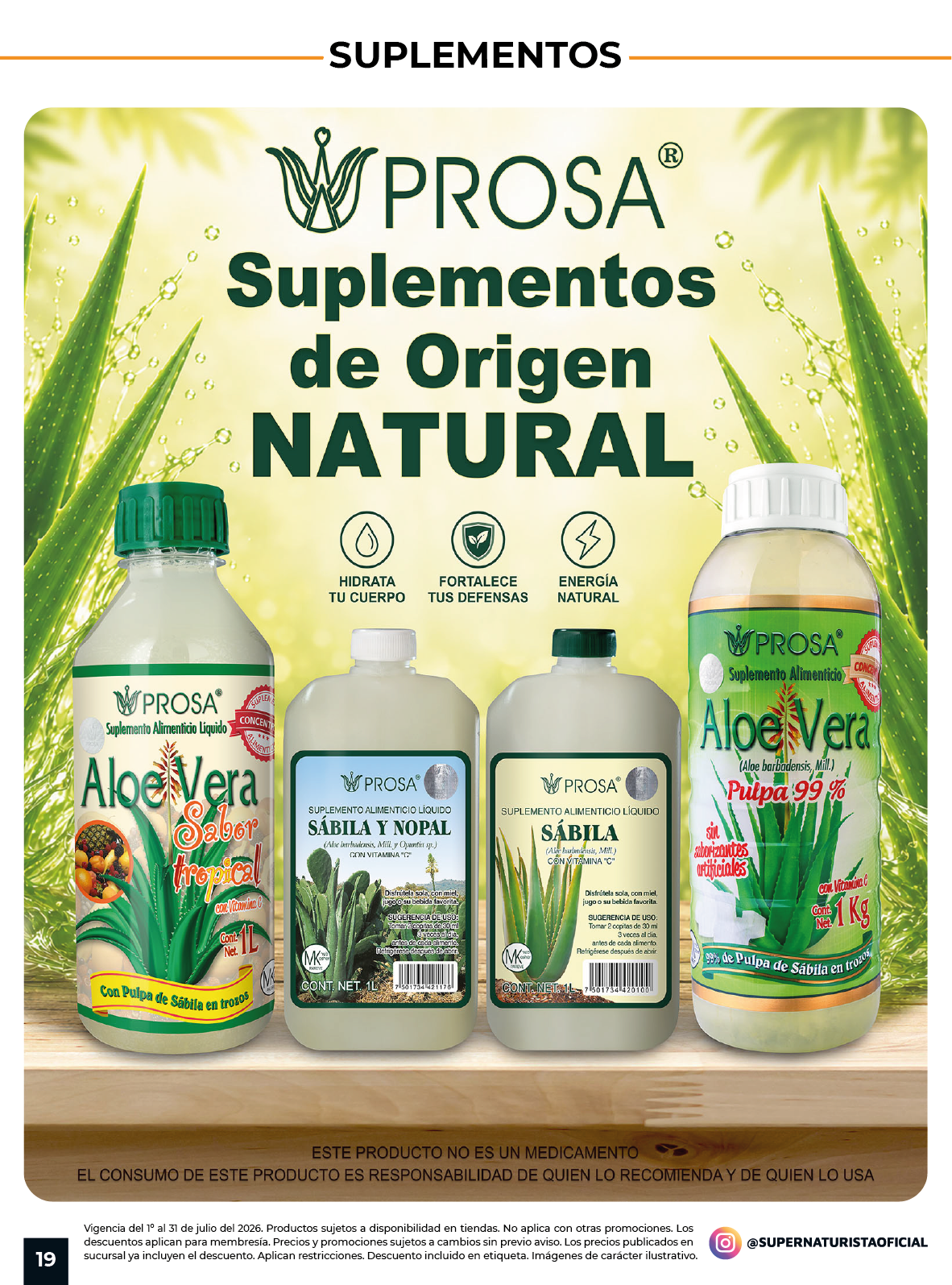 Productos Prosa con aloe vera, sábila, nopal y suplementos de origen natural.