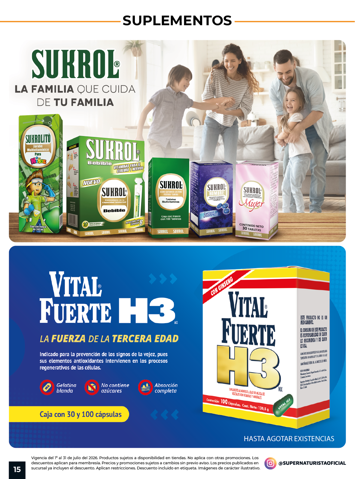 Suplementos Surrol y Vital Fuerte H3 disponibles en Gaceta Julio 2026 Súper Naturista.