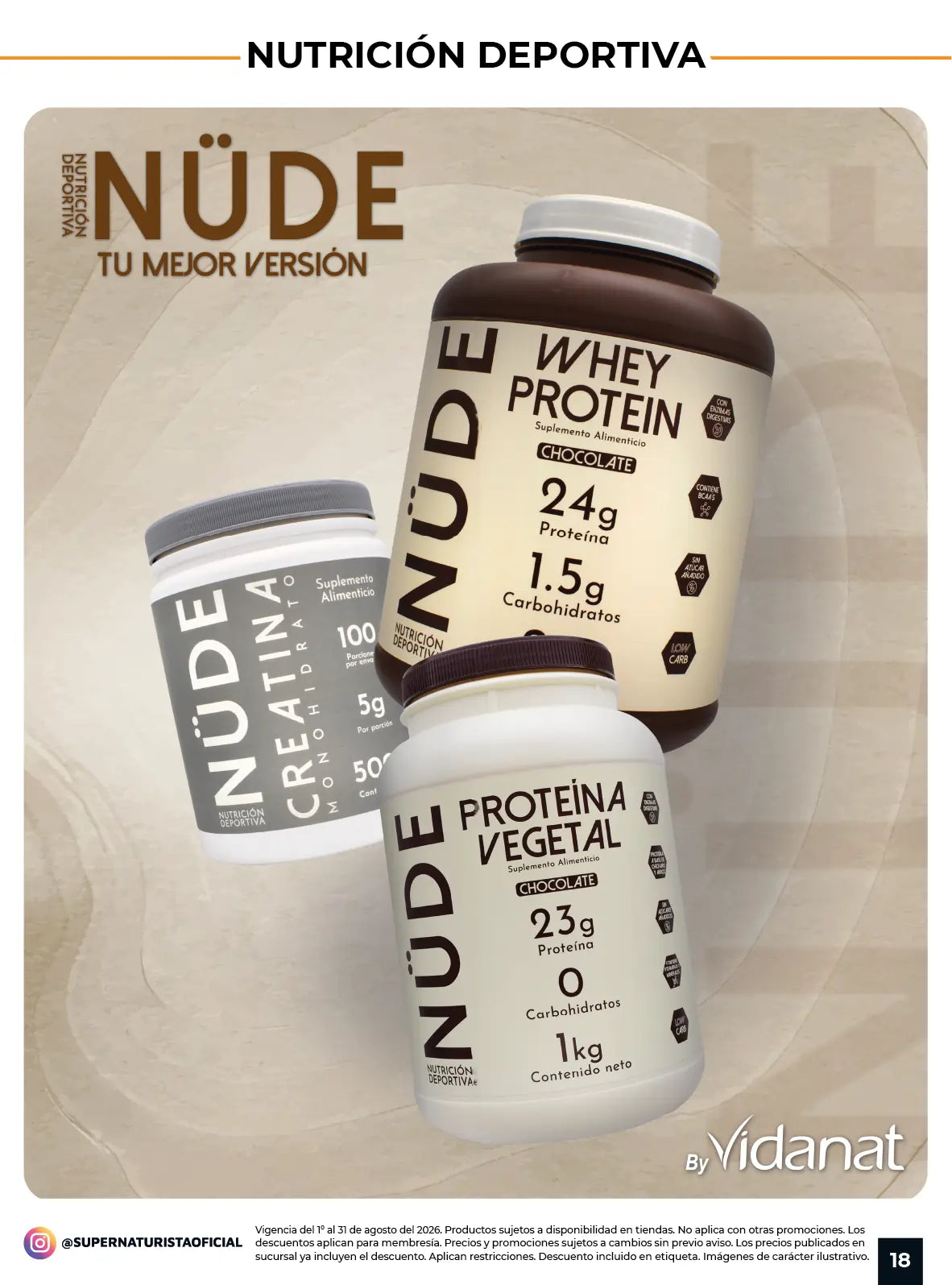 Proteína whey y proteína vegetal NÜDE para nutrición deportiva en Súper Naturista