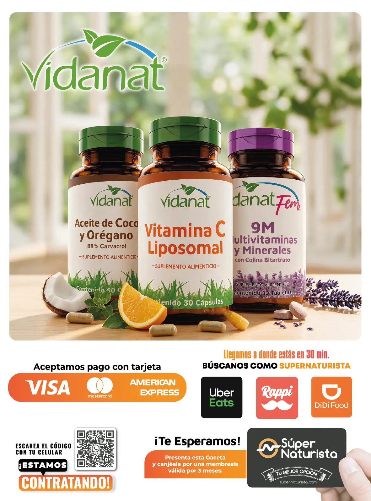 Aceite de coco y orégano, vitamina C liposomal y multivitaminas Vidanat en Súper Naturista
