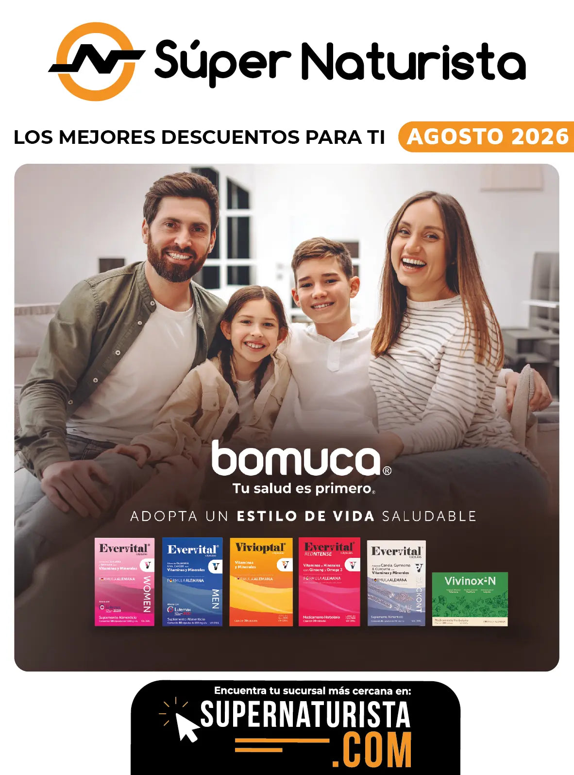 Portada de la Gaceta Súper Naturista de agosto 2026 con descuentos en productos seleccionados