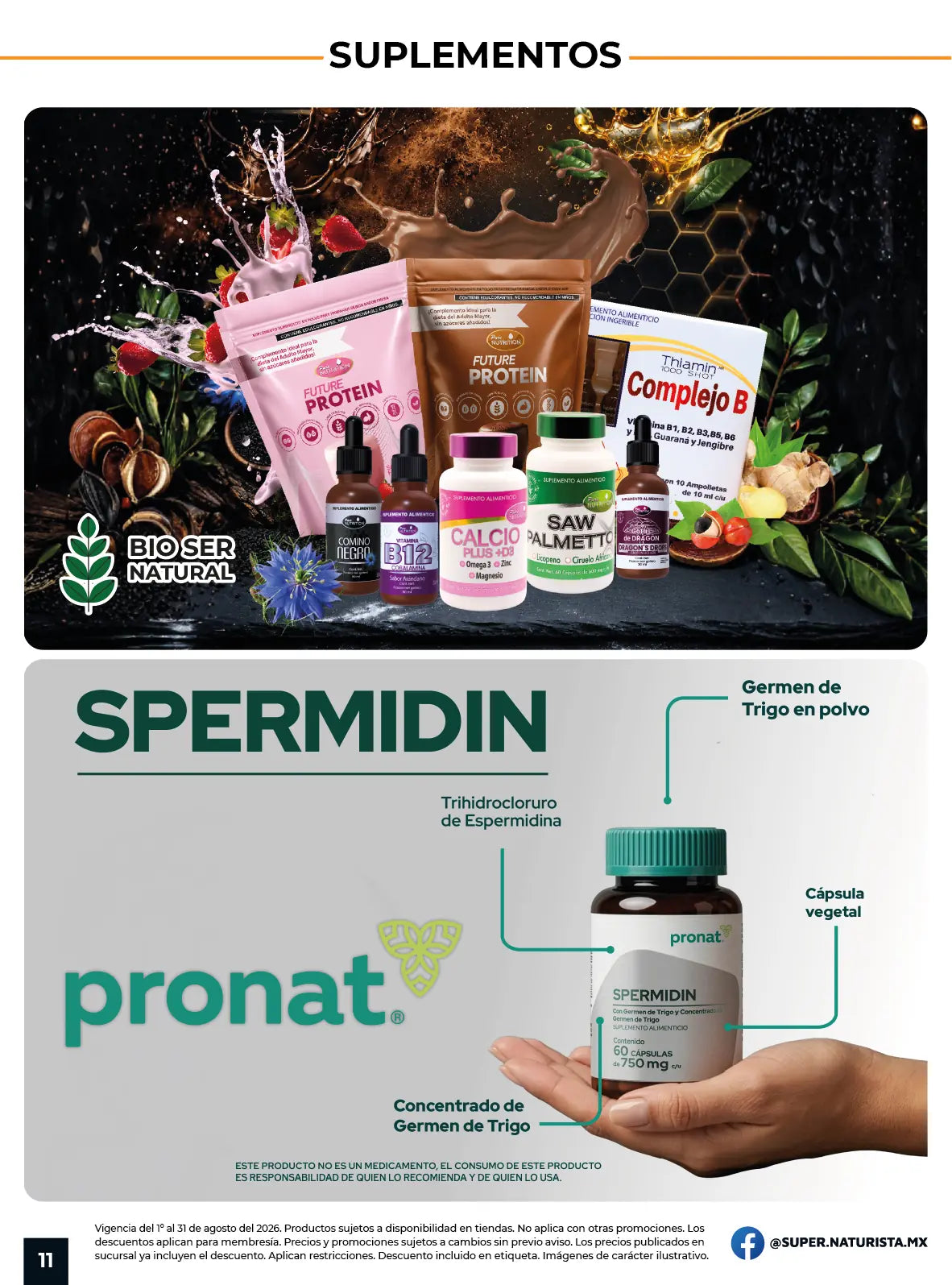 Spermidin Pronat y selección de suplementos alimenticios disponibles en Súper Naturista