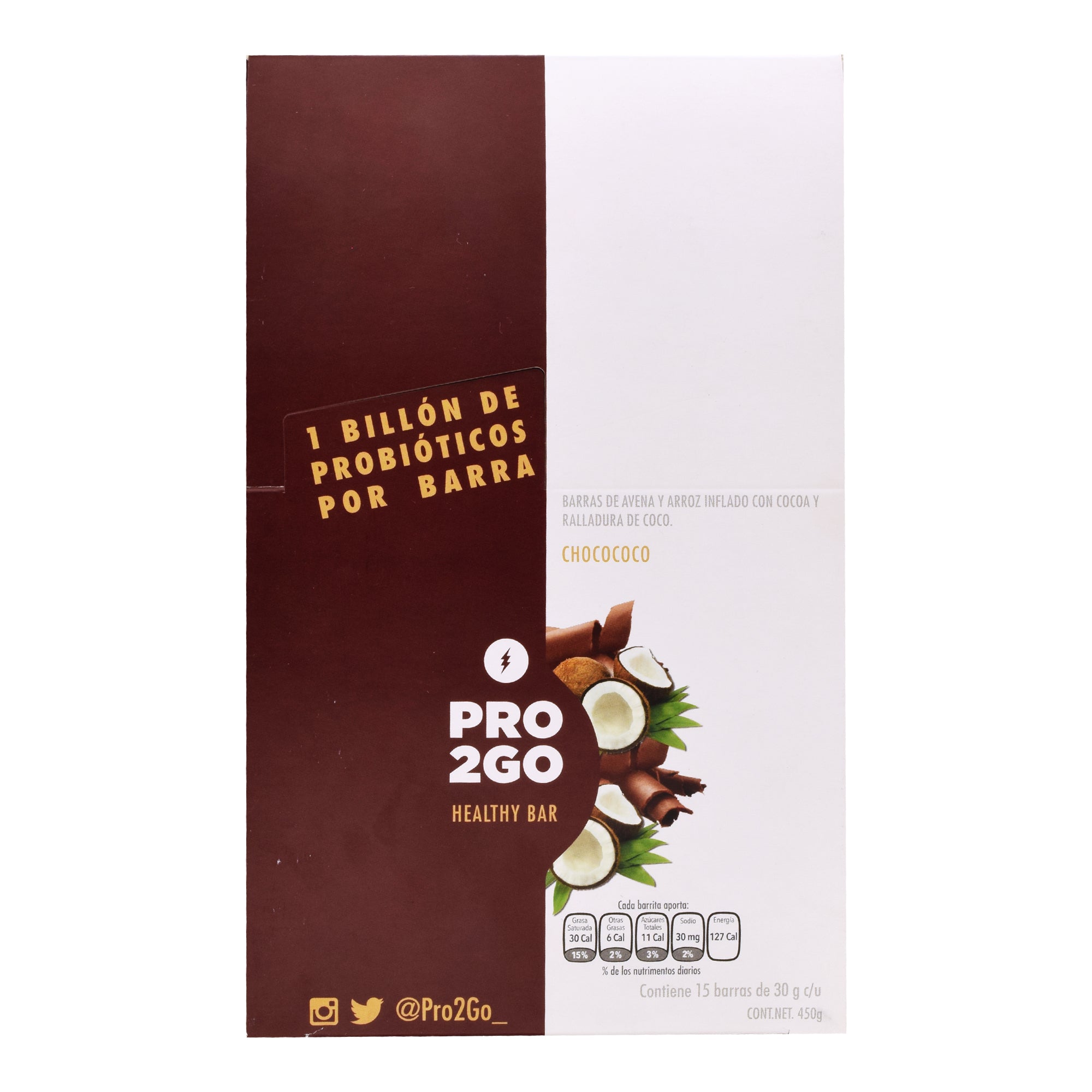 Barra de avena chocolate y coco con probioticos 30 g (PAQUETE 15)