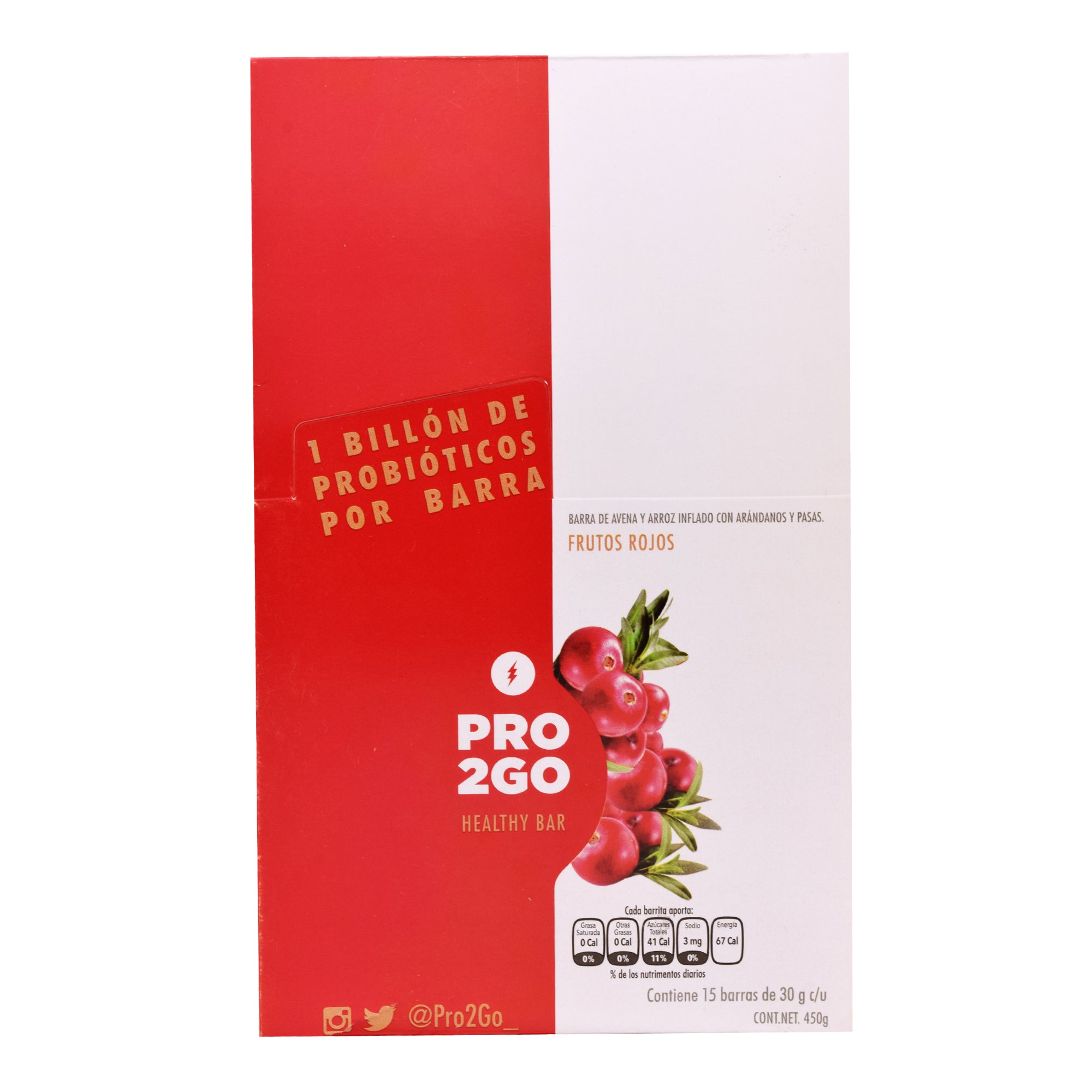Barra de avena y futos rojos con probioticos 30 g (PAQUETE 15)